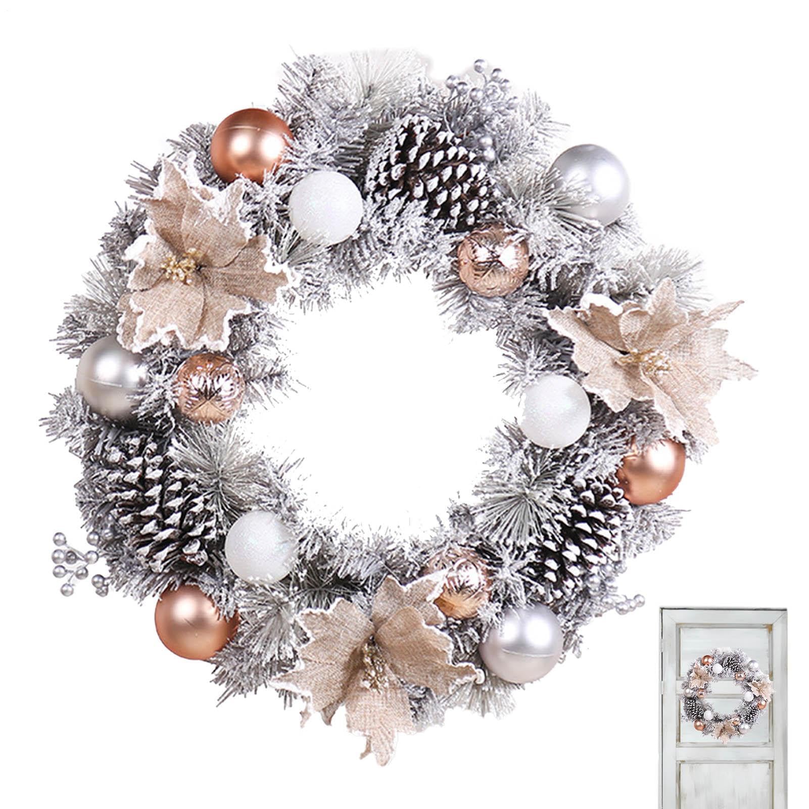 Couronne de Noël de 15,75 po avec pommes de pin et baies argentées étanches