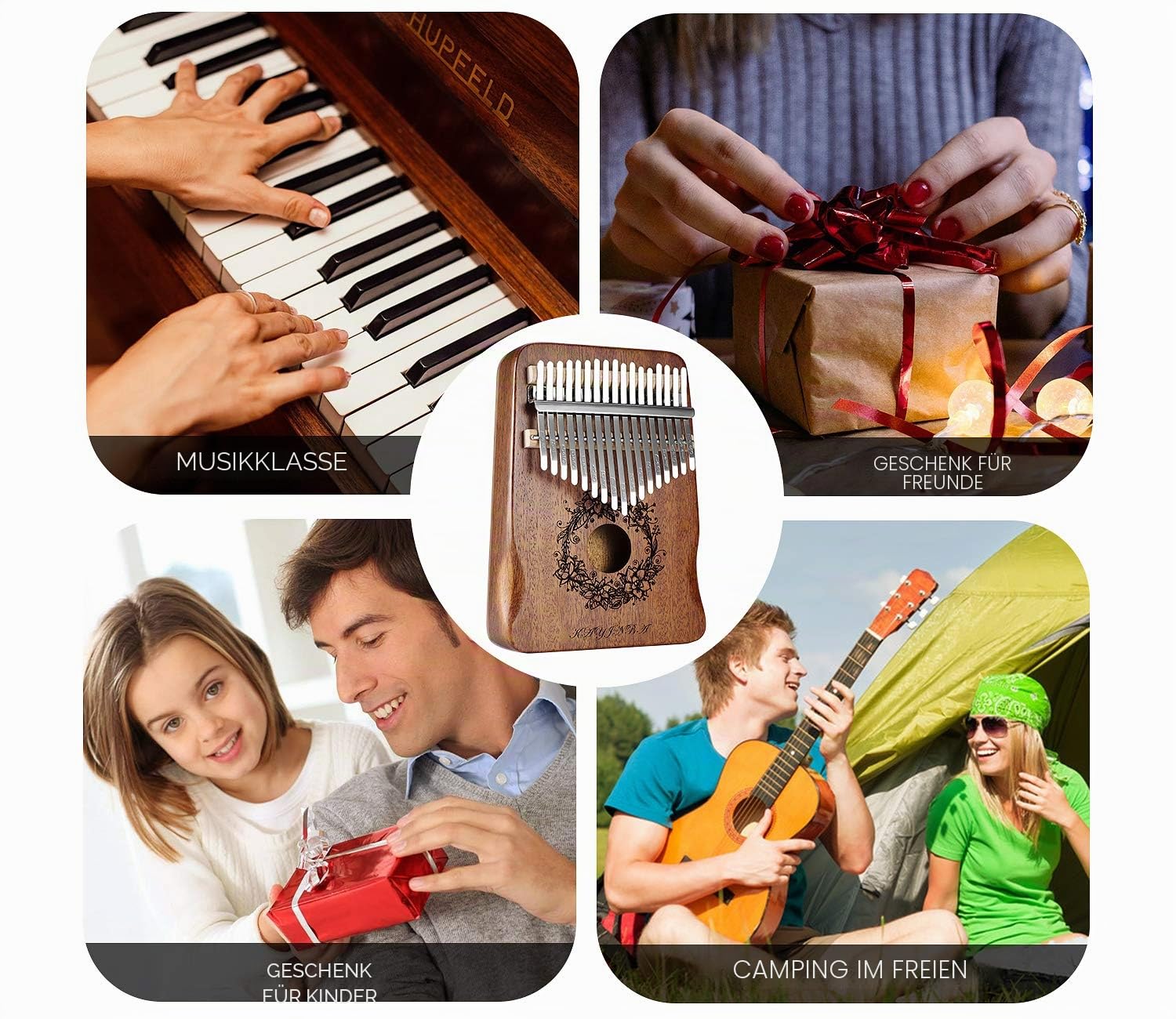 Kalimba Daumenklavier mit 17 Tasten, Mahagoni, tragbar, Mbira Sanza, Musikliebhaber, Geschenk für Kinder, Anfänger, mit Stimmhammer, Klaviertasche, Lernanleitung (natürlich)