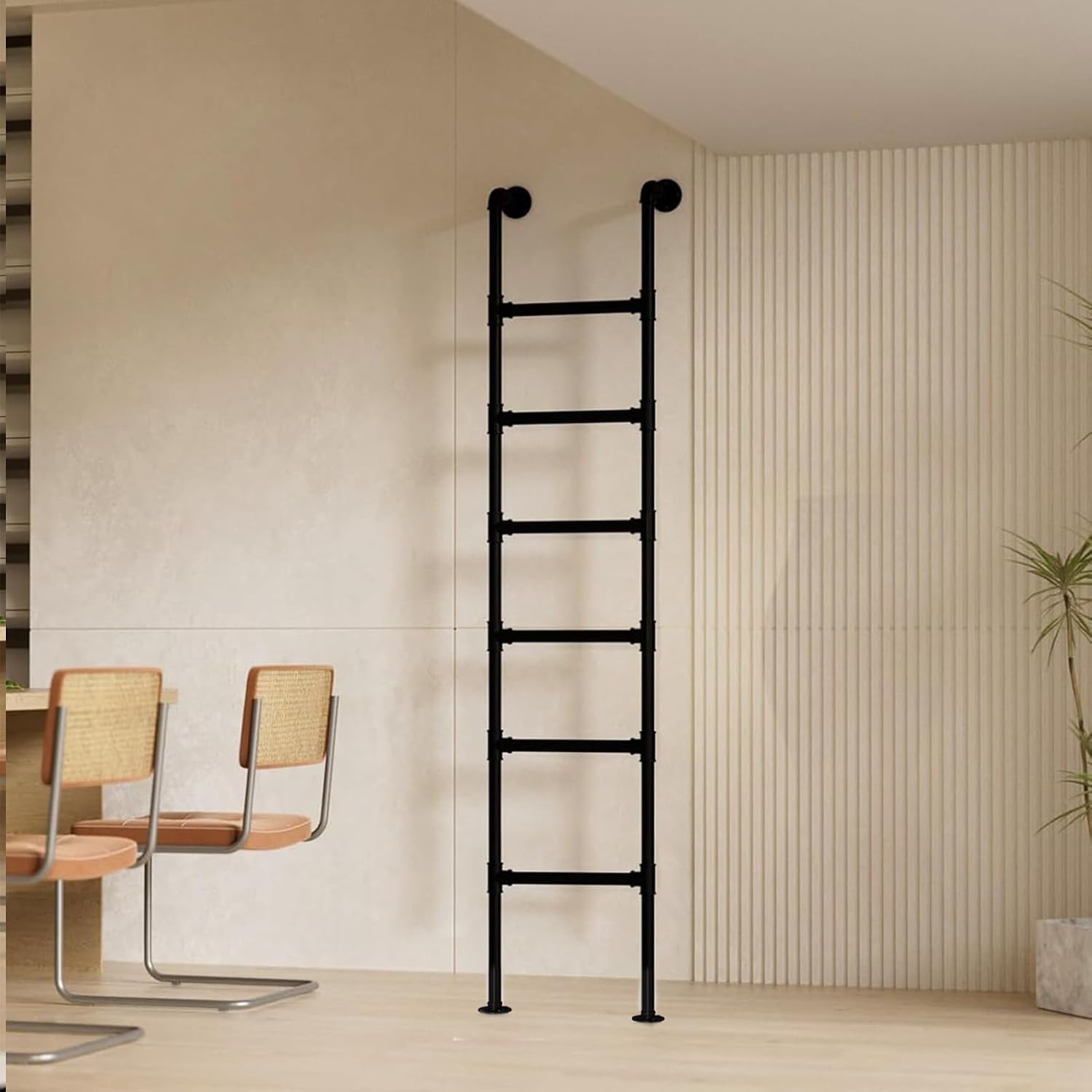 Wall Mounted Attic Ladder - 4.9FT/6.6FT Black Wrought Iron Non-Slip ty Ladder for RV, Bunk Beds, Dorms & Libraries - Durable, Space-Saving Climbing Solution