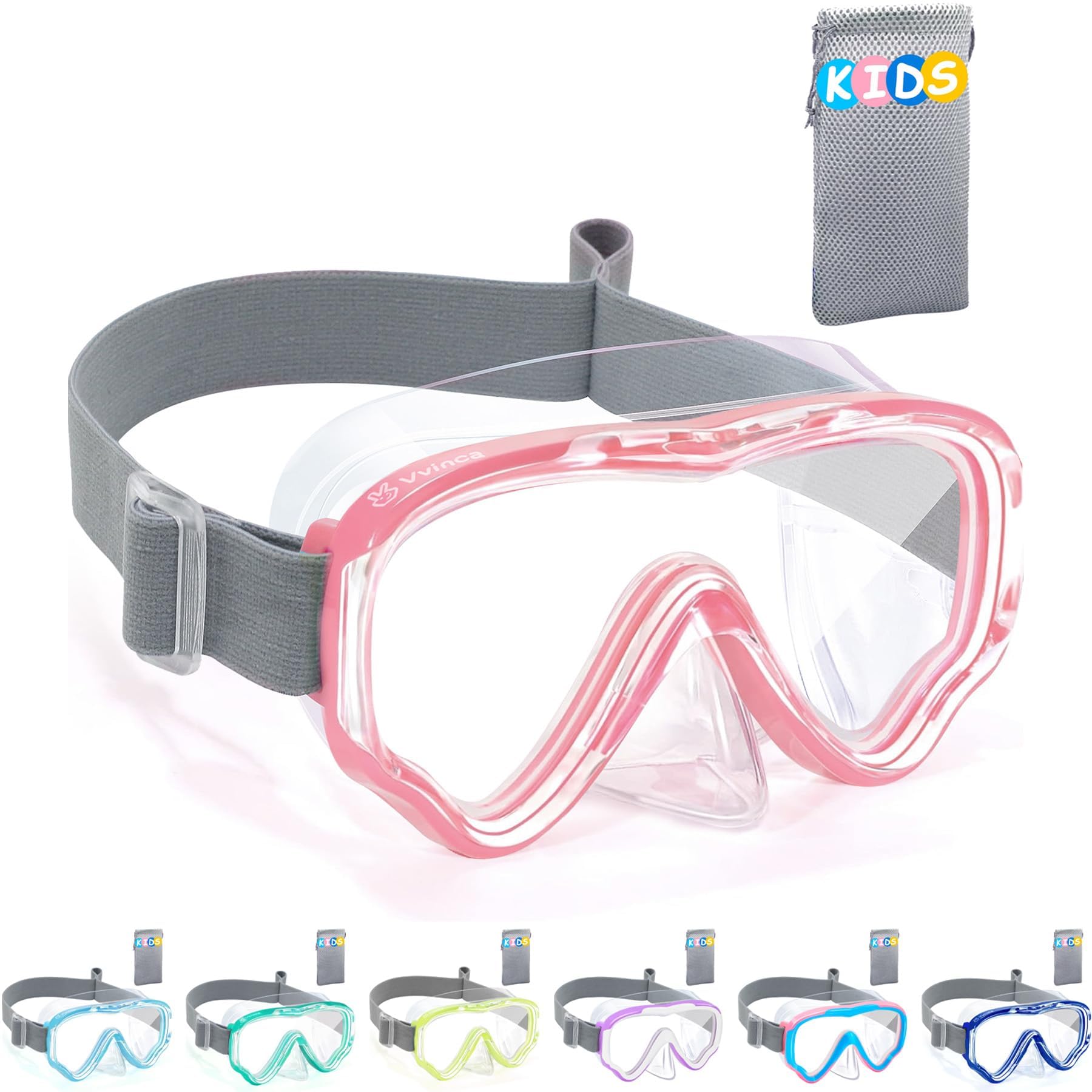 Vvinca Taucherbrille Kinder mit stoffband, Schwimmbrille für Jahre Jungen Mädchen,Schnorchelmaske 180° Panorama Anti-Leck Tauchmaske Kinder für 3-13 Jahr