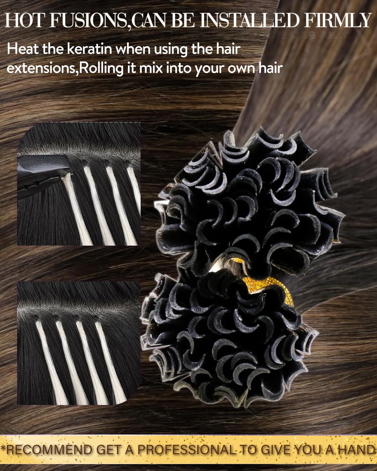 Hetto Extension Capelli Veri Cheratina Balayage Marrone scuro & Marrone dorato - Remy Capelli Umani U Tip Estensioni, Invisibile Adesive, Look Naturale per Uso Quotidiano 50g 50ciocche 45cm