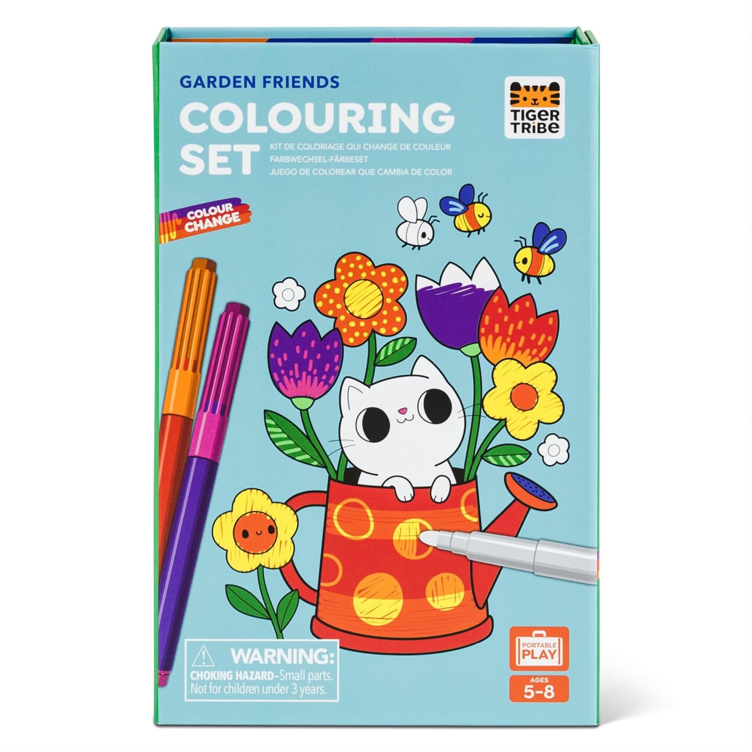 Color Change Coloring Set - Garden Friends - Activity Set, Magic Marker Changes Colors, Themed Pages, Markers, Storage Box, Kids Ages 5+
