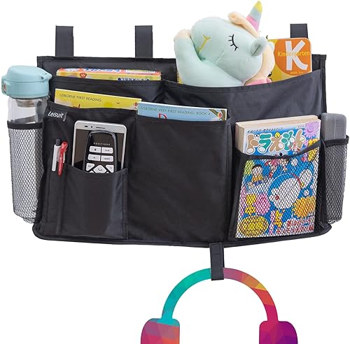 LEISUIT Bolsa de almacenamiento colgante organizador de cabecera 9 bolsillos negro (XL)