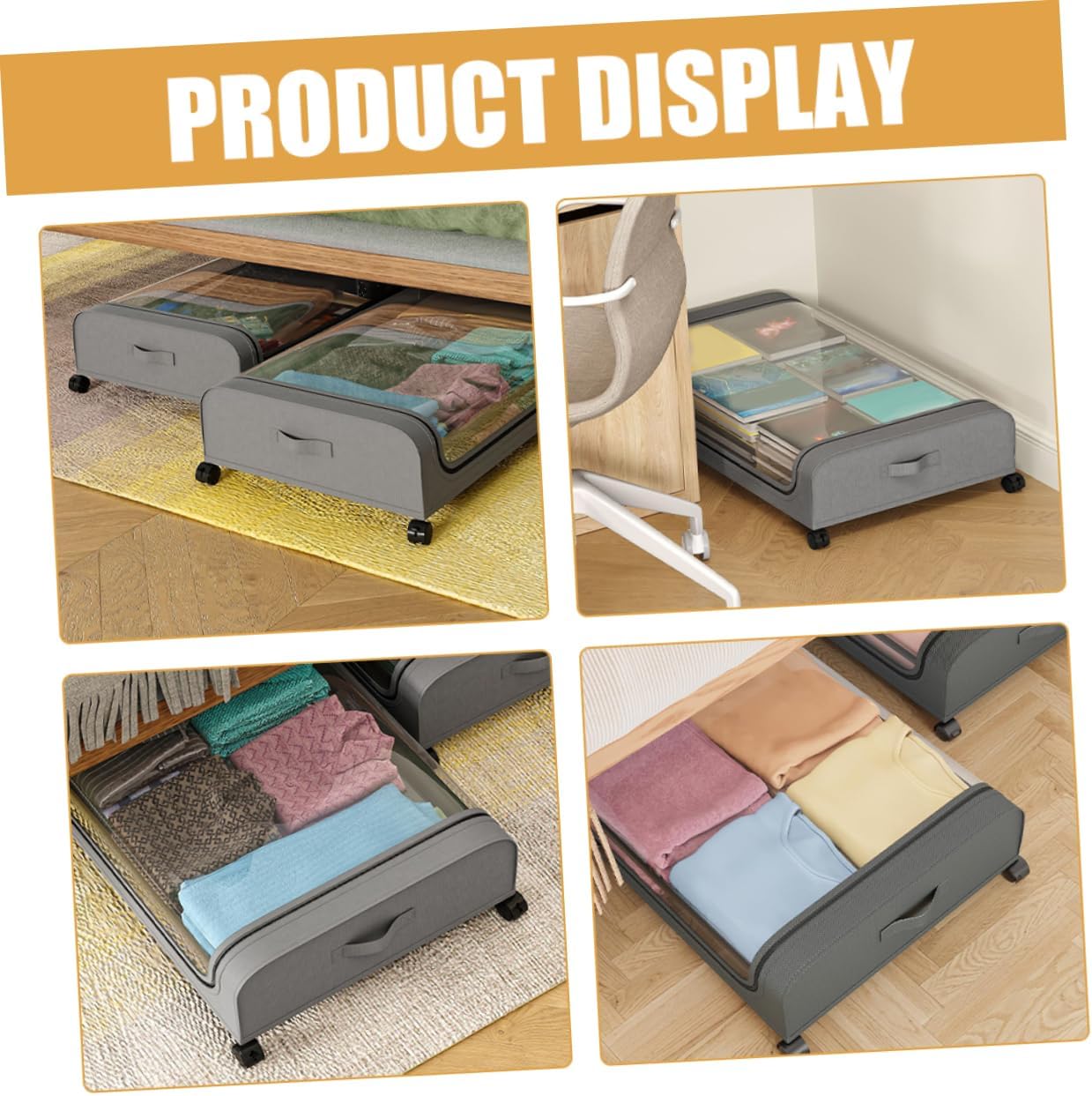 Vaguelly under Bed Storage Organizer with Wheels Capacity Bedding Storage Bin for Bedrooms Easy Grey Transparent Lid