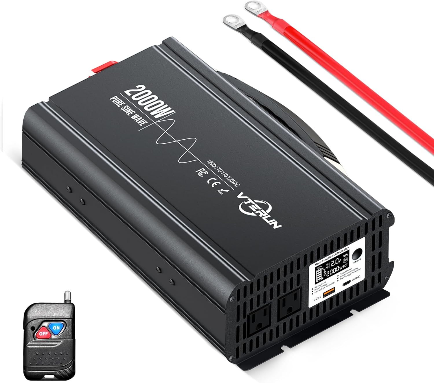 Onduleur Solaire 1000W Onde Sinusoïdale Modifiée - 12V/24V DC Vers 220V AC - USB - Protection Complète