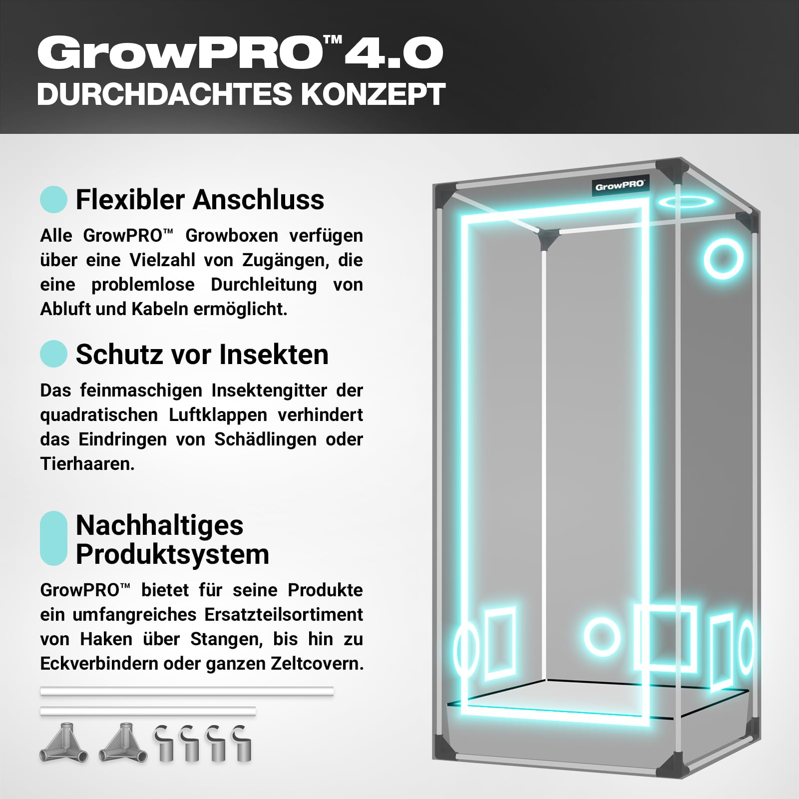 GrowPRO 4.0 XS-E Growbox 120x60x200cm Growzelt Beige