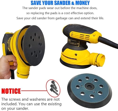 Miniatura 6 de Paquete de 2 almohadillas de lijadora de repuesto de gancho y bucle de 5 pulgadas con 8 agujeros para Dewalt DW420 DW421 DW422 DW423 DW426