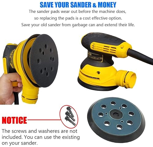 Miniatura 6 de Paquete de 2 almohadillas de lijadora de repuesto para lijadora Dewalt, almohadillas de lijado de gancho y bucle de 5 pulgadas y 8 agujeros para