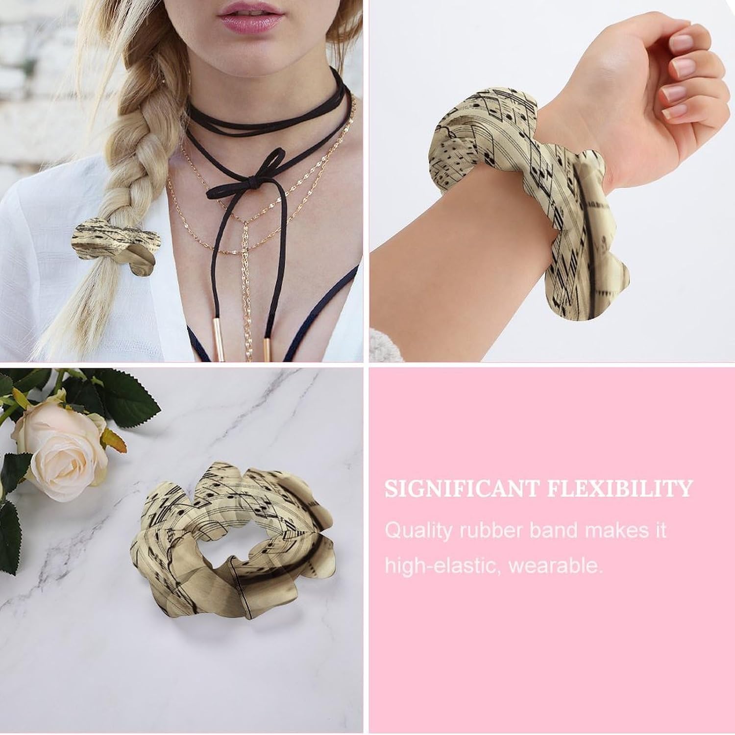 Sheet Music Scrunchies for Women Cute Soft Hair Ties No Damage Snag Free Satin Scrunchies Decorative Hair Bands Ponytail Holder Stylish Hair Accessories for All Hair Types image 4