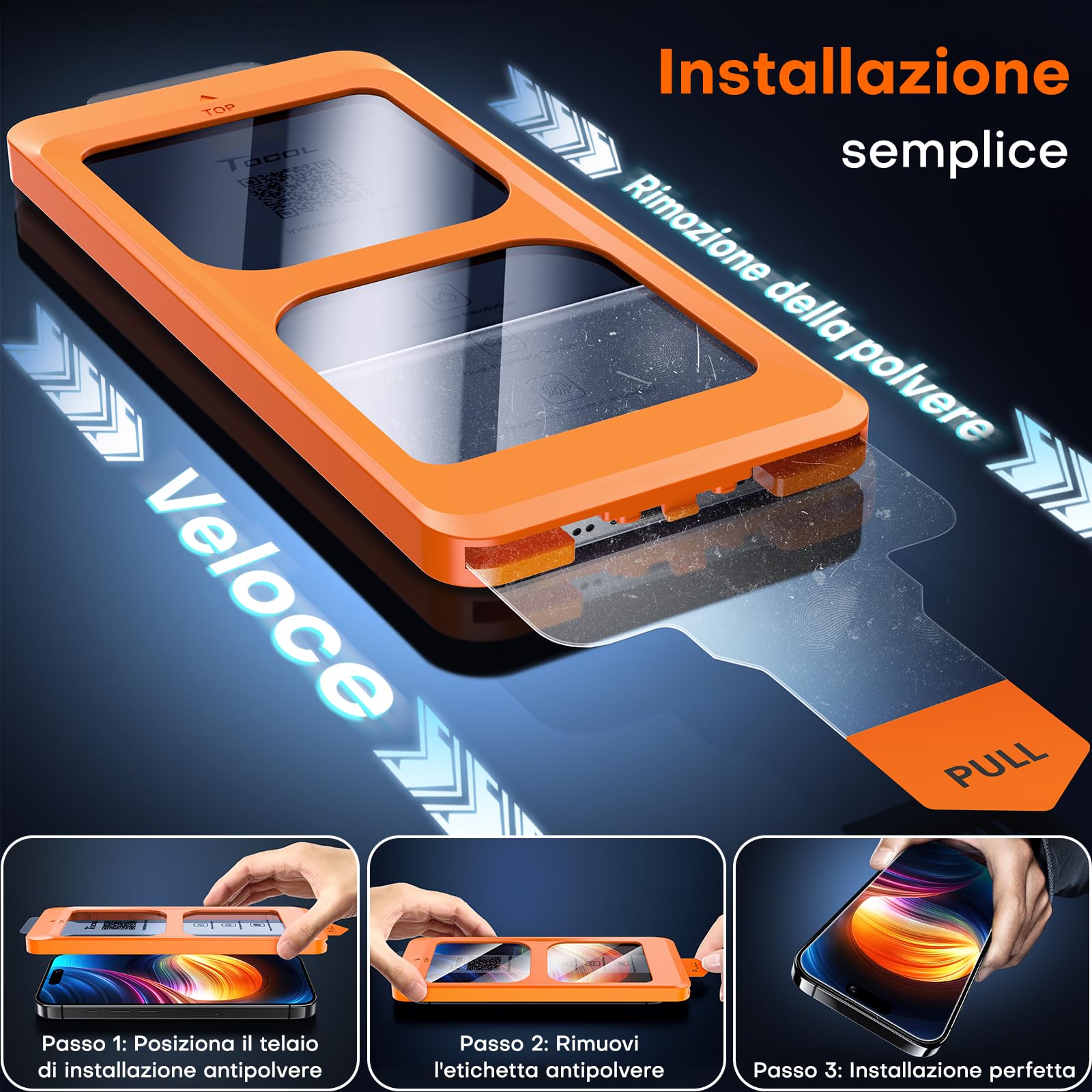 TOCOL Pellicola Protettiva per iPhone 16 6,1 Pollici, Rimozione Automatica Della Polvere, Installazione Rapida, Copertura Completa, Senza Bolle, Durezza 9H Vetro, 2 Pezzi