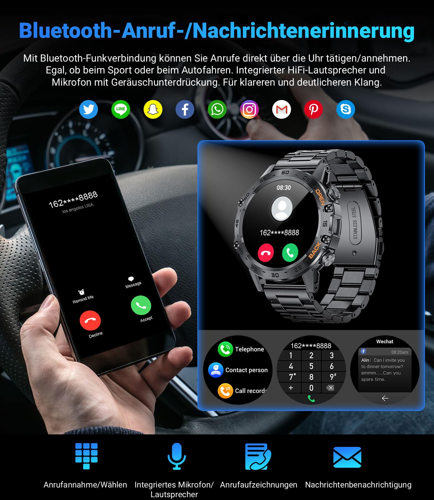 LIGE Smartwatch Herren mit Telefonfunktion, 1,39 Zoll Militär Smart Watch mit 24H Herzfrequenz, Blutdruck, Schlafdauer, 100+ Sportmodi Fitnessuhr, 300+ Zifferblätter, IP67 Wasserfest, Schwarz