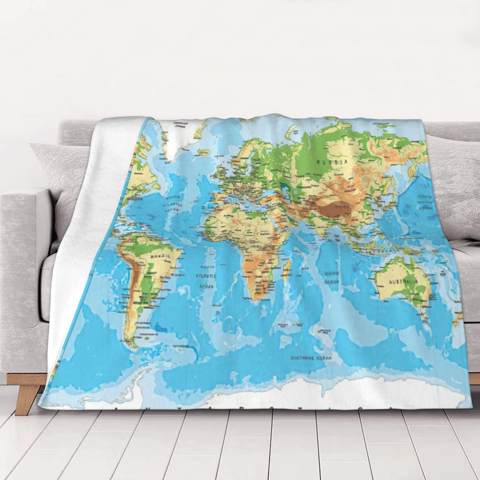Couverture en flanelle carte du monde plaid doux pour lit et canapé