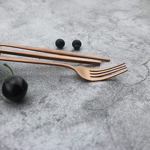 Miniatura 6 de JASHII Juego de cubiertos de oro rosa, 24 piezas de cubiertos de acero inoxidable y cobre, incluye cuchillo, tenedor, cuchara, cucharadita, servicio