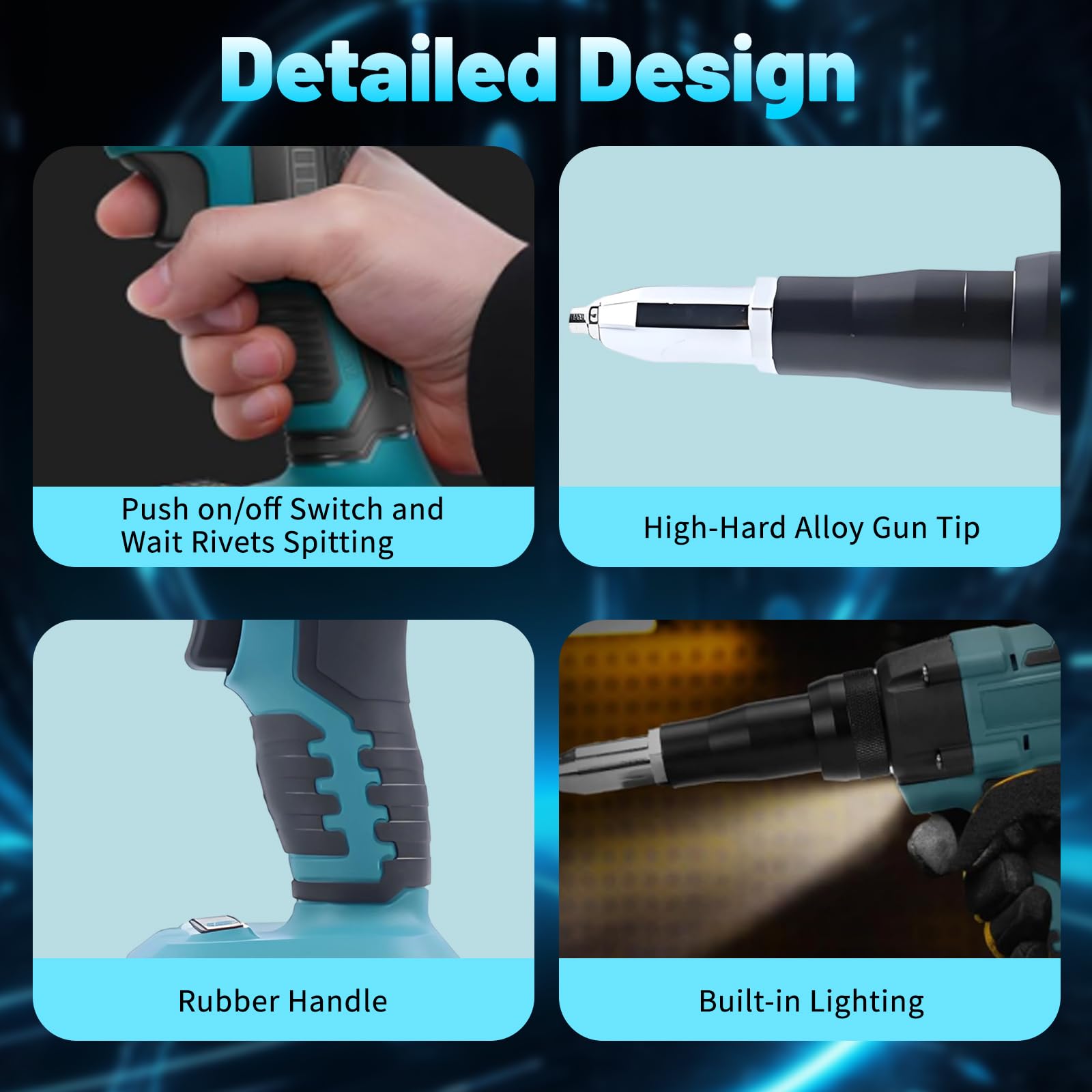 Pince à riveter sans fil compatible avec Makita 18 V | pistolet à écrou à riveter électrique 2 en 1, avec lumière LED, 20 KN, 20 rivets, adaptateurs 3,2/4,0/4,8 mm (sans batterie)