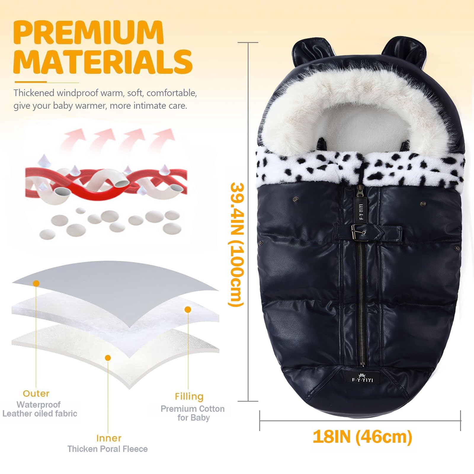 Saco universal para cochecito de bebé, impermeable, acogedor, cálido para invierno, saco de dormir, saco de dormir para interiores y exteriores, para cochecito de bebé (negro)