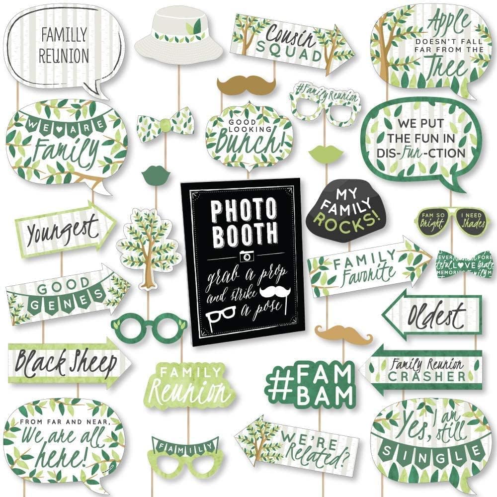 Big Dot of Happiness Family Tree Reunion - Family Gathering Party DIY Photo Booth Decor and Accessories - 30 Photo Props with Photo Booth Sign Party Virtual Bundle