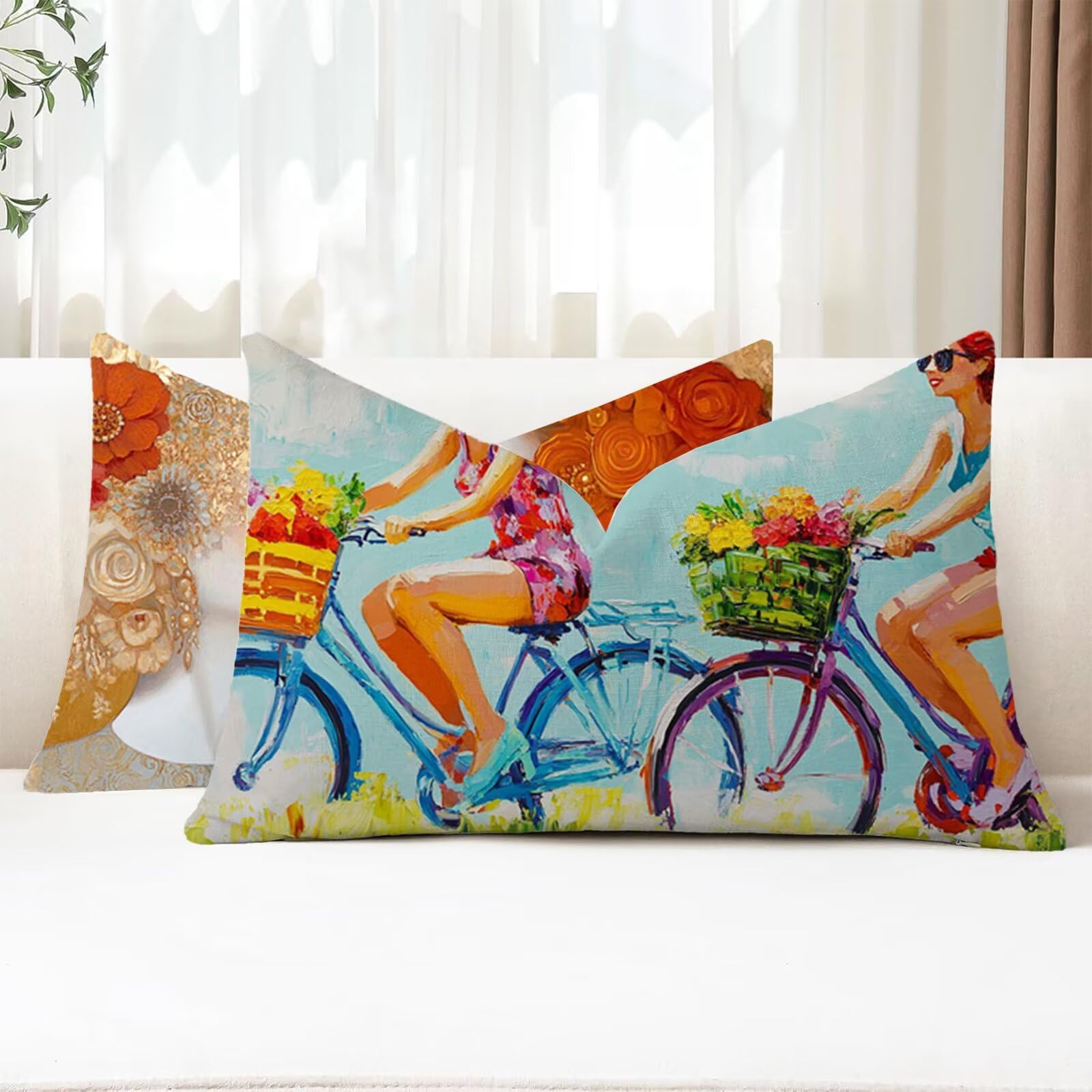 Funda Cojin 70x90 Juego de 2 Cojines Exterior Rectangulares Mujer Cojines Sofa Bicicleta Doble Cara Terciopelo Funda Almohada con Cremallera Oculta para Jardin Sofá Cama Coche Otoño Decorativos G1-947