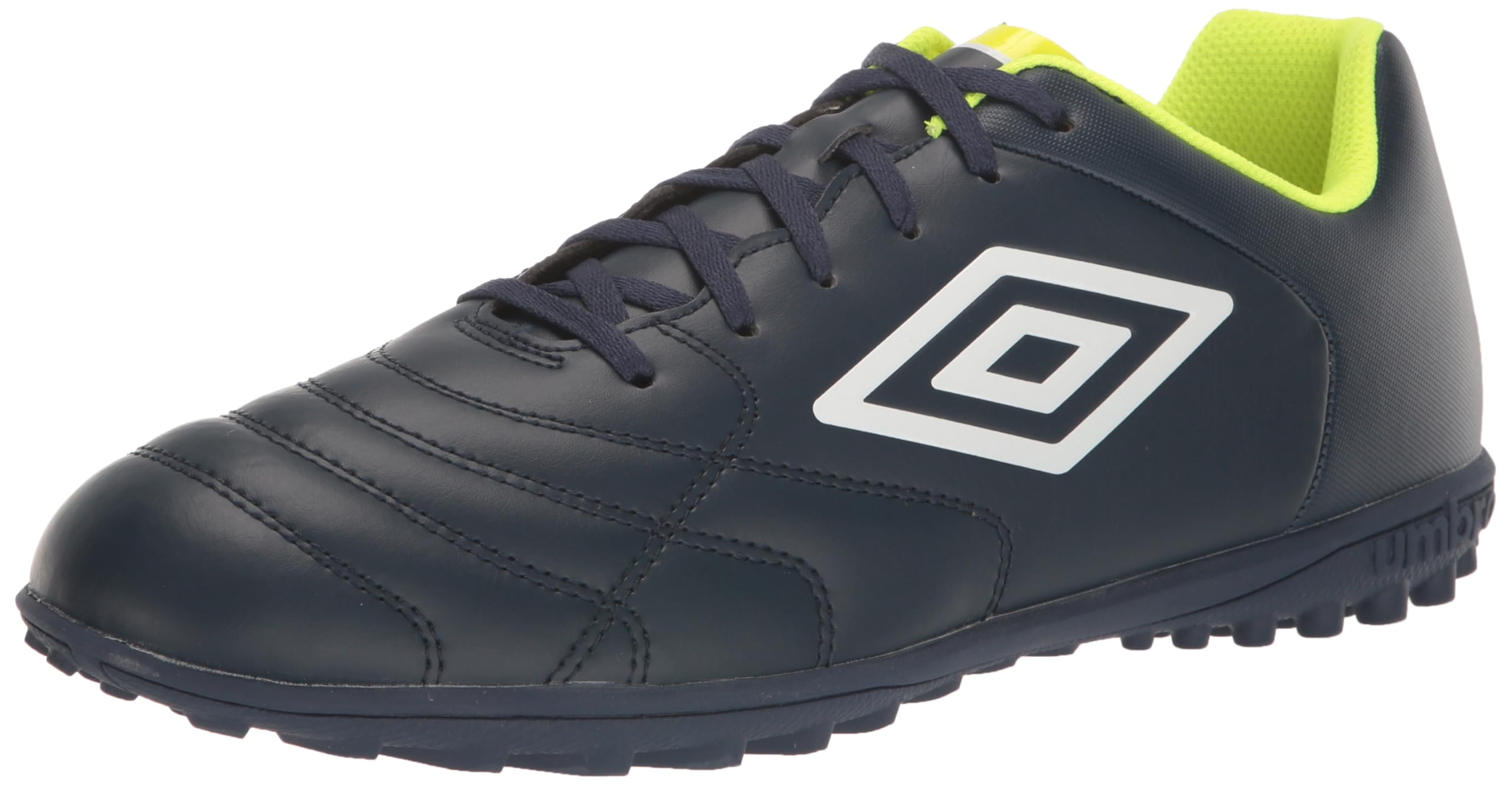 Umbro Men's Classico XI TF Soccer Turf Shoe, Navy/White/Safety Yellow, 11.5