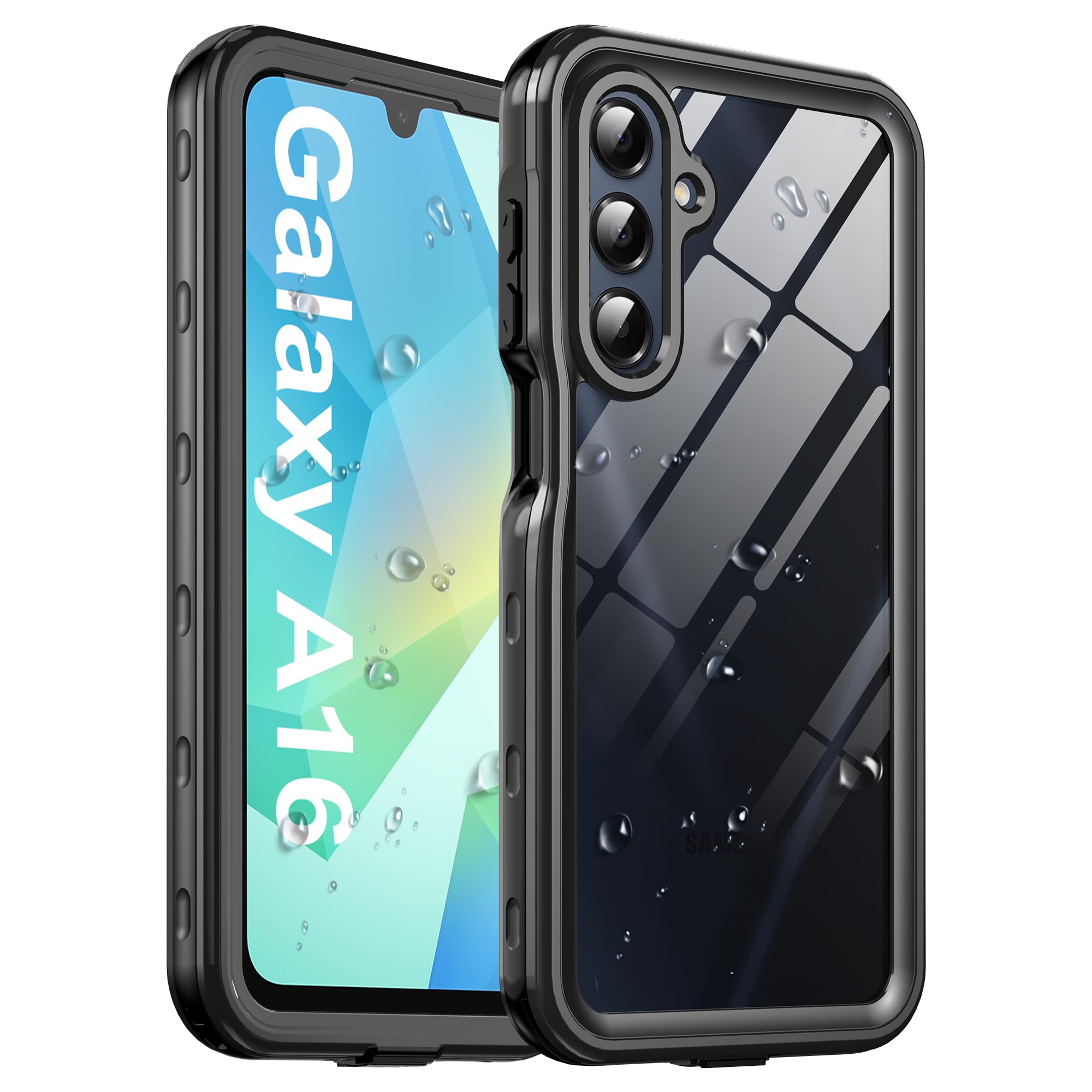 for Samsung Galaxy A16 Case Waterproof with Built-in Lens & Screen Protector, [IP68 Waterproof] [Military Drop Proof], Full Body Underwater Protective Clear Cover for Galaxy A16 4G/5G (Black)
