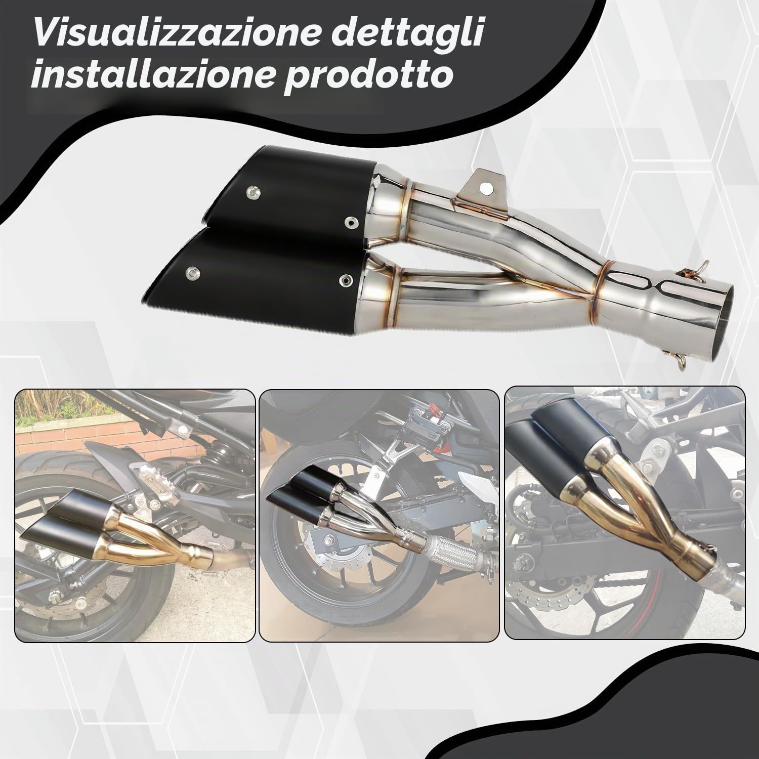 1.5-2" Scarico Doppio Moto,Inlet Thunder con Doppia Presa di Coda,Scarico Slip-On per Motocross Moto da Strada Scooter ATV Quad