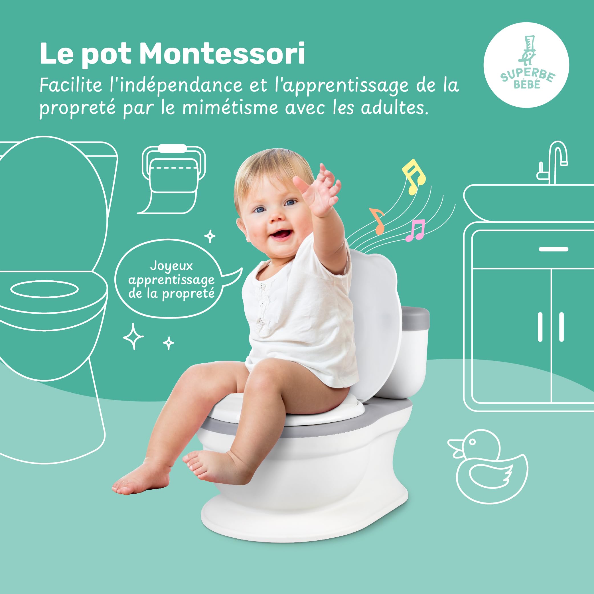 Pot Bébé Toilette Musical Pour Apprentissage De La Propreté - Toilette Bebe & Enfant - Confortable Anti Dérapant Avec Bruit De Chasse & Musique - Pot Amovible - Rehausseur Toilette Reducteur Toilette
