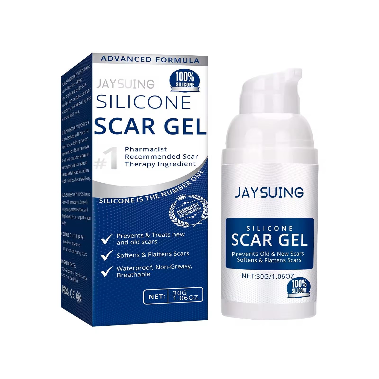 Silicone Scar Gel, 30g – Medical-Grade Scar Removal Gel for C-Section, Surgery, Acne, Stretch Marks & Burns – Fades Old & New Scars, Clinically Proven Silicone Formula for Smoother Skin