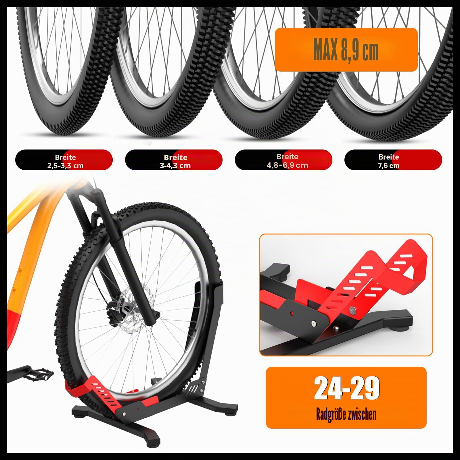 IMAYCC Professional Fahrradständer für 26-29 Zoll Mountainbike E-bike Rennrad MBT Boden für die Aufbewahrung innen & außen - Zuhause, Garage & Garten