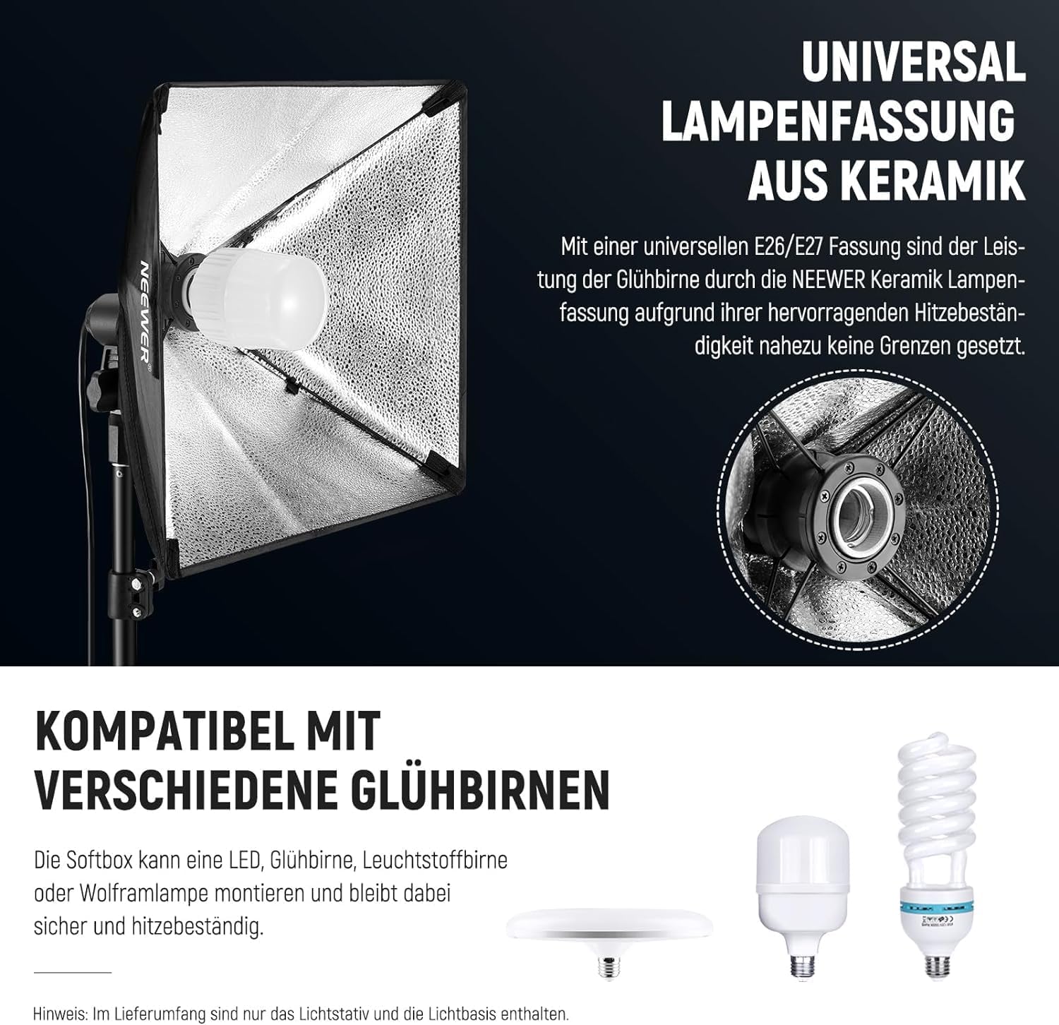 NEEWER 40x40cm Softbox Beleuchtung Set mit 35W LED Glühbirne E27 Sockel (EU Stecker) 5700K CRI93+, 180cm Licht Stativ für Fotografie Leuchte Videolicht Aufnahme TikTok, SF40