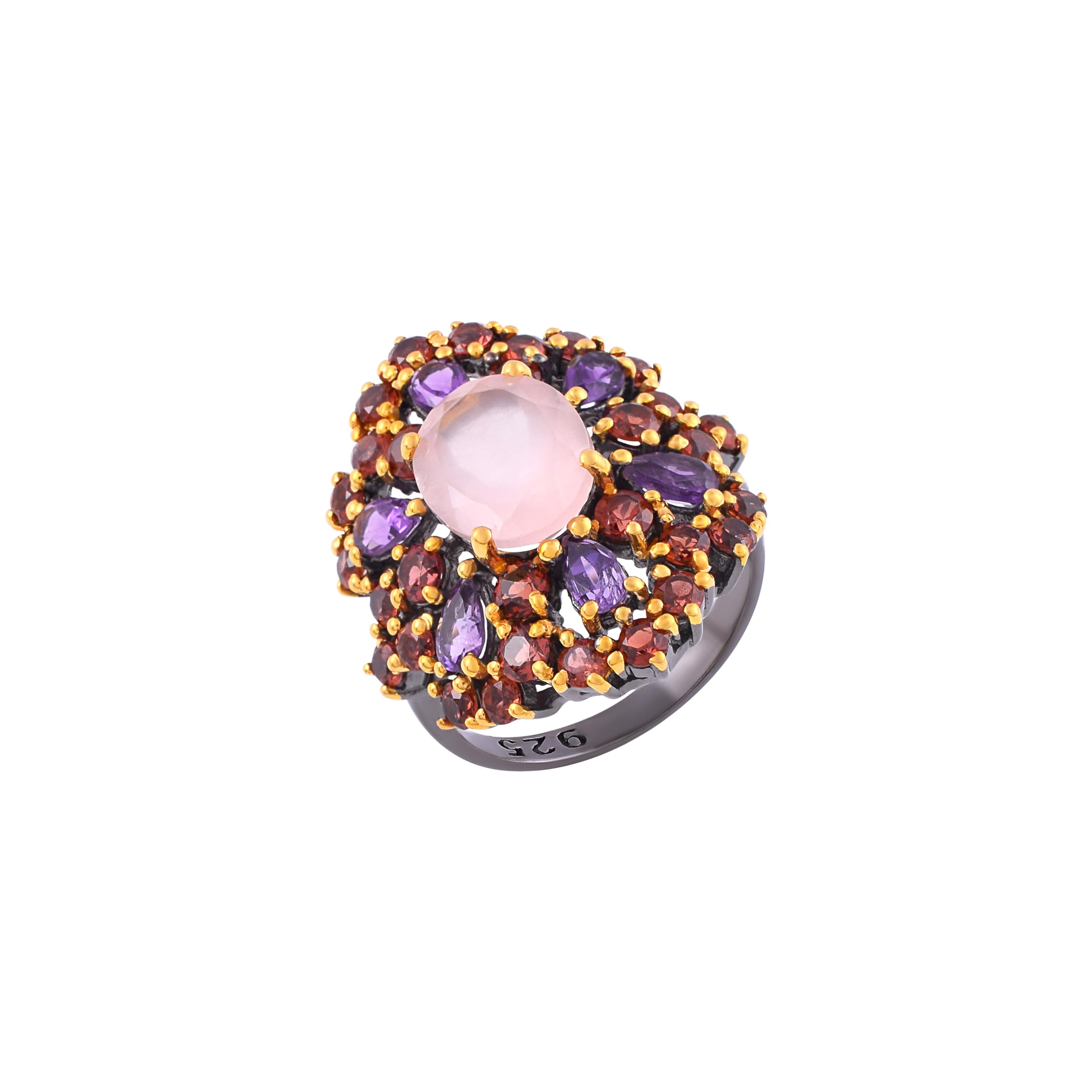 Bague argent 925 grenat améthyste et quartz rose fait main - 6