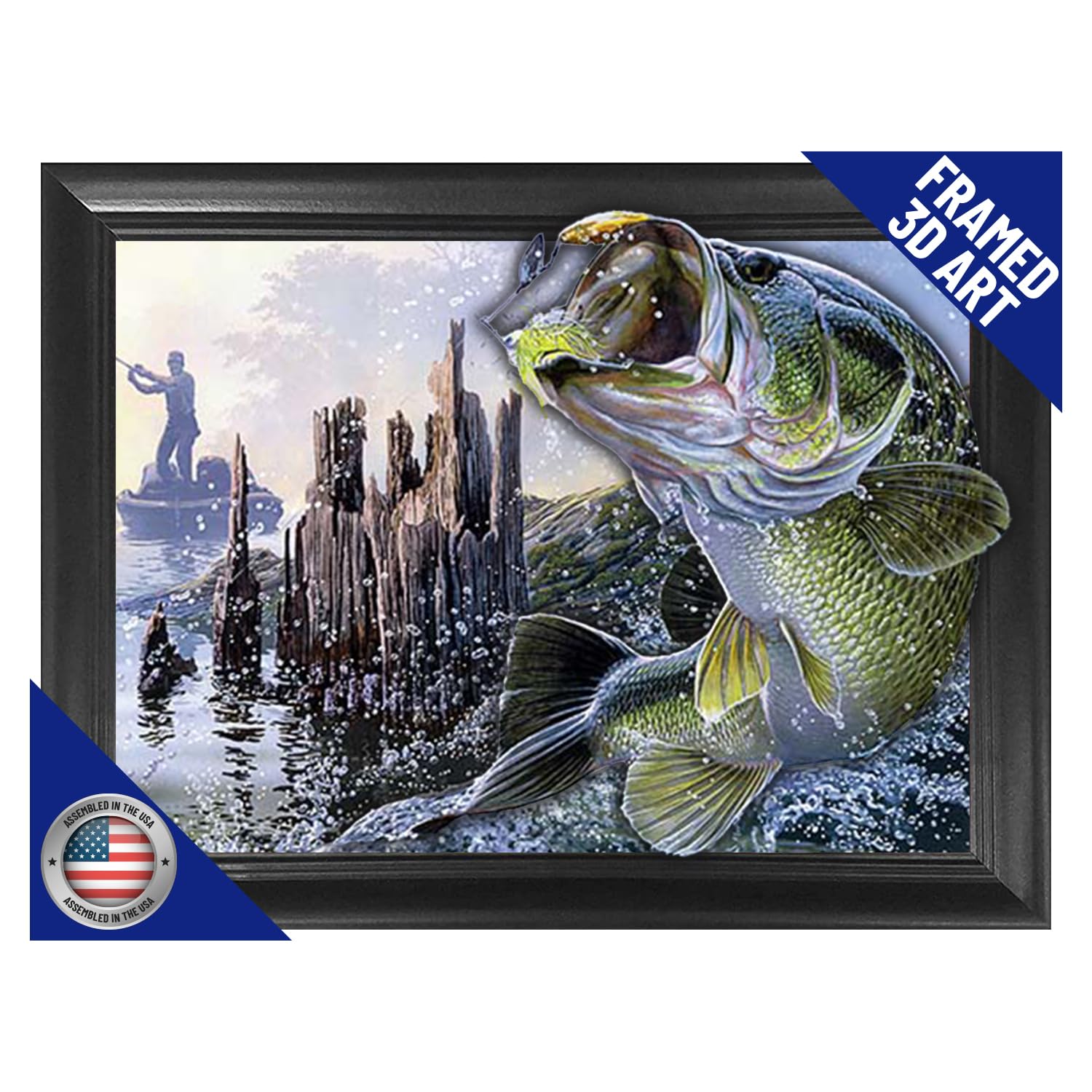 Bass Fishing 3d Poster Wall Art Decor Framed Print 12x16
