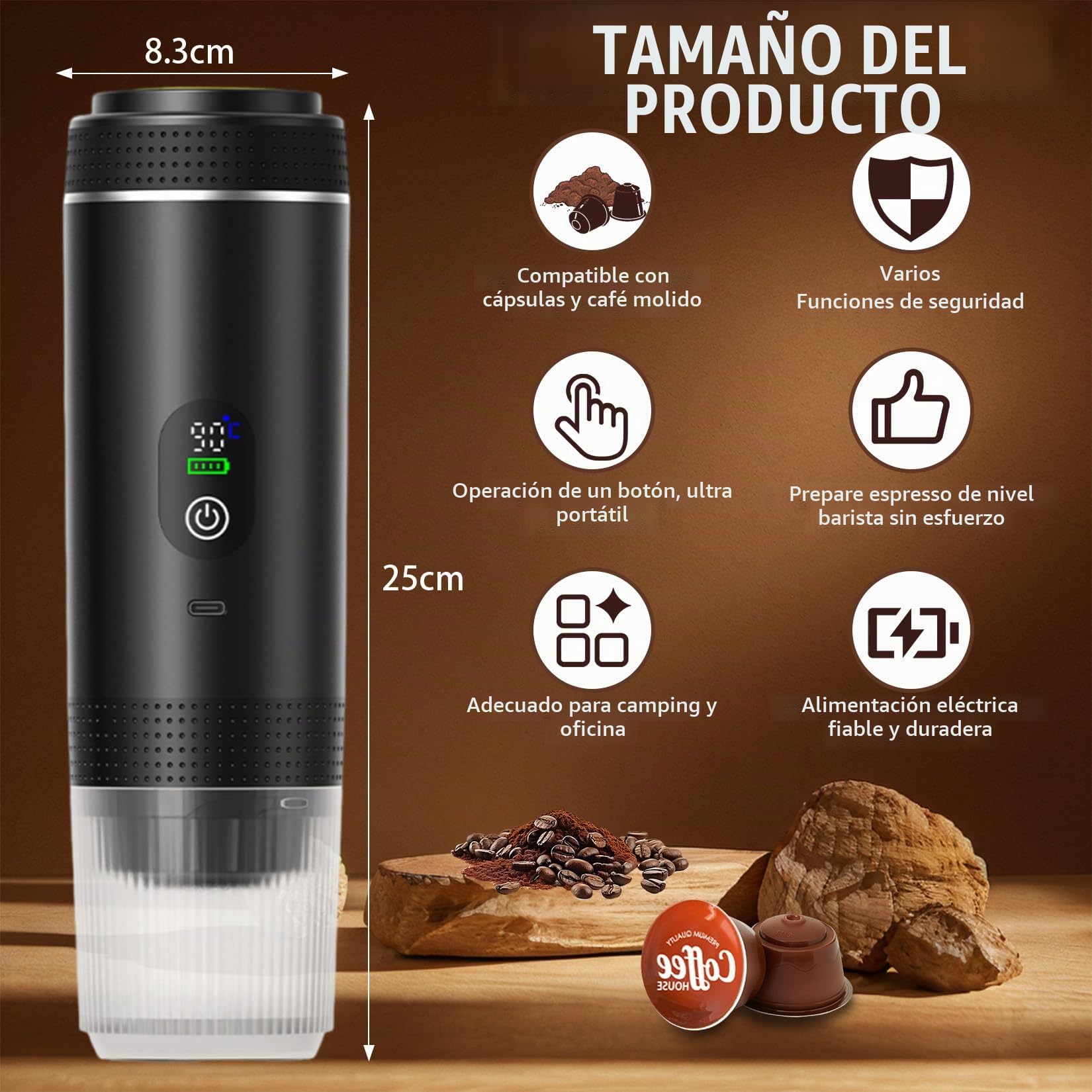 Cafetera mini 3 en 1, cafetera espresso portátil, cafetera para llevar con cápsulas y café molido, se calienta en 5 minutos para el coche, gadgets para el hogar, oficina, camping y regalos