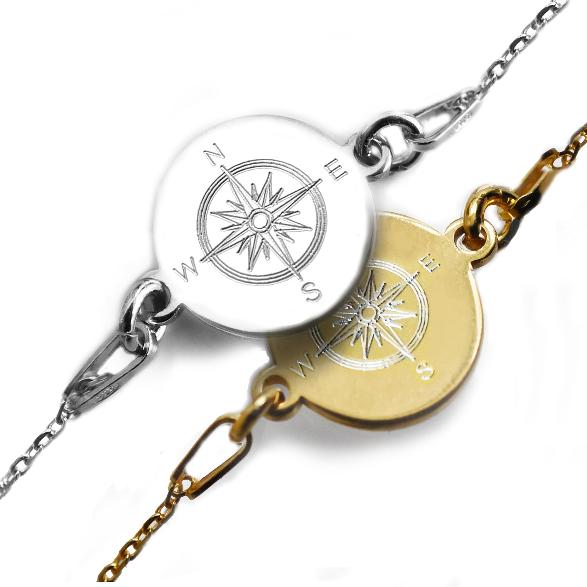 Kompass Armband mit Gravur, 925 Silber oder vergoldet