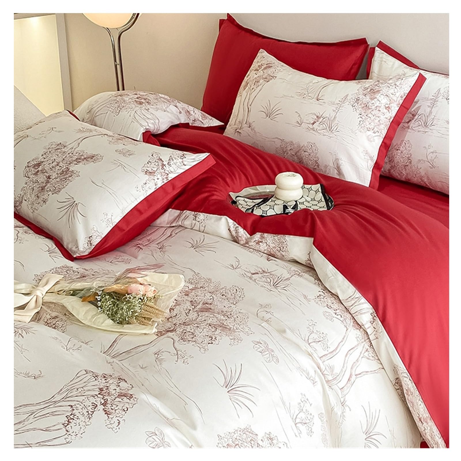 Housse de couette pour homme et femme, parure de lit 4 pièces en coton imprimé lavé