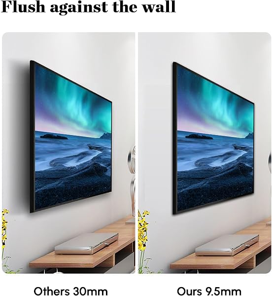 eBii Ultra Slim Micro Gap TV Wall Mount for 42"-80" Tvs, Flush Against the Wall, Universal Fixed TV Wall Bracket, Magnetic Contacts, Decorative Cover, Cable Management Kickstand - 5