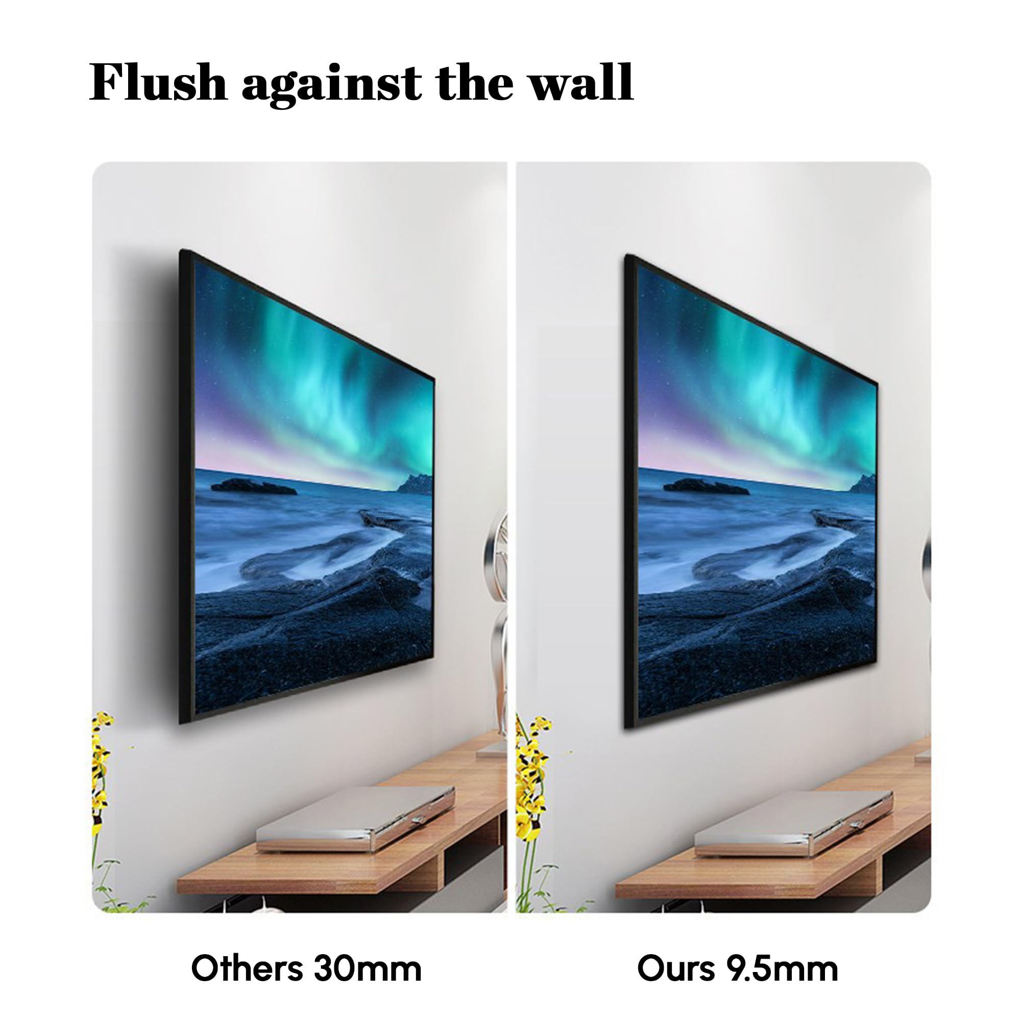 eBii Ultra Slim Micro Gap TV Wall Mount for 42"-80" Tvs, Flush Against the Wall, Universal Fixed TV Wall Bracket, Magnetic Contacts, Decorative Cover, Cable Management Kickstand — view 5