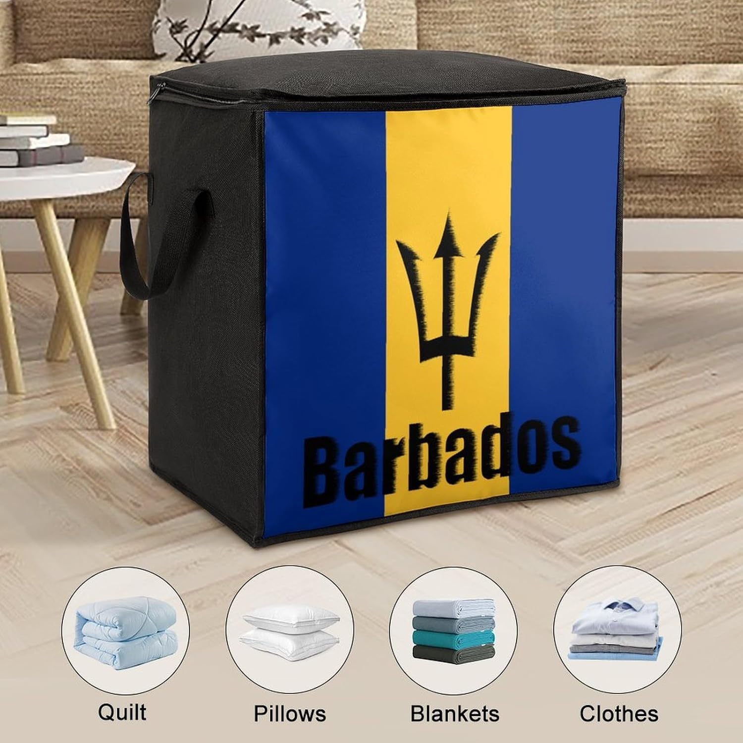 Barbados Flag Barbadian Large Comforter Blanket Storage Bags Bins 70L Closet Organizer with Handles