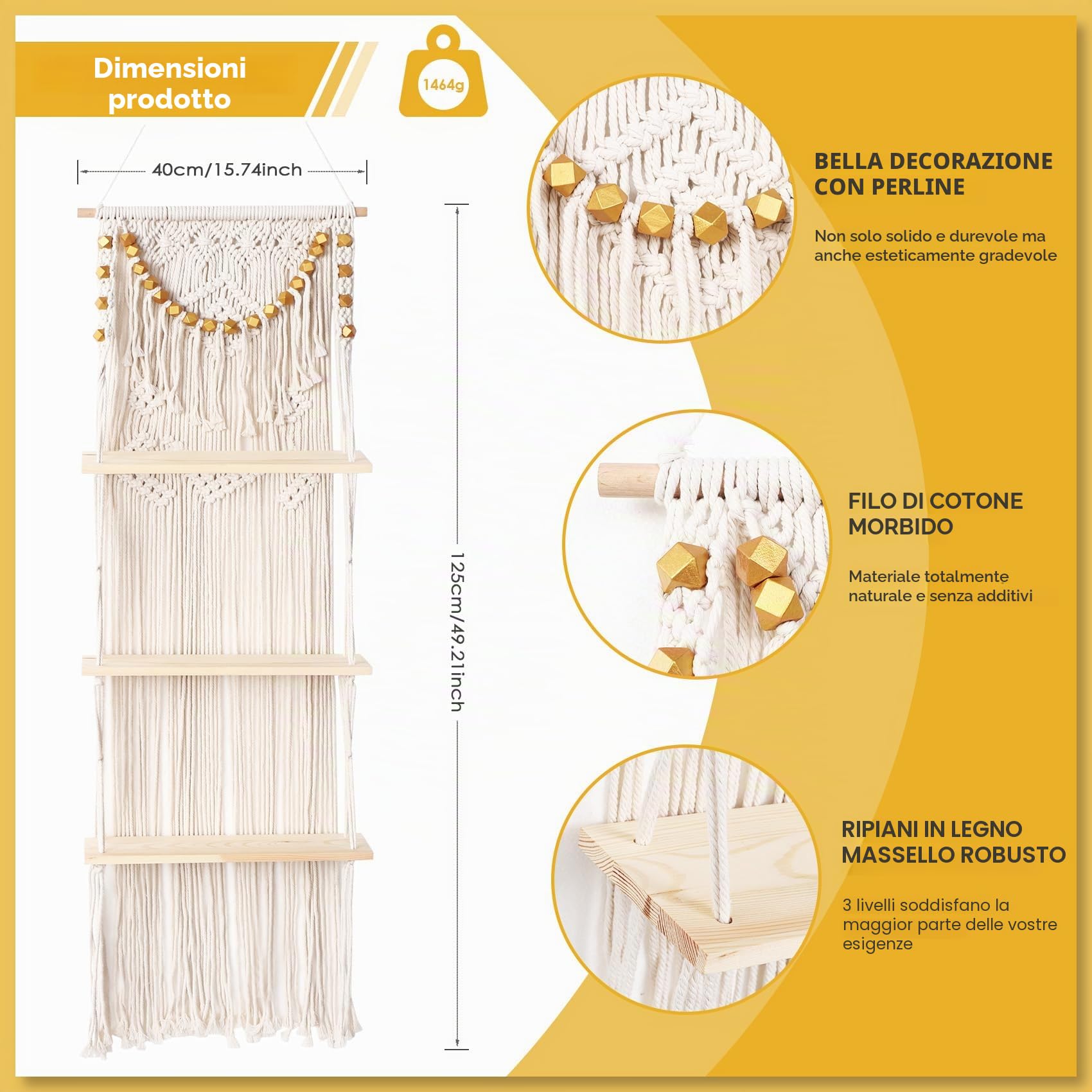 Arazzo da parete in macramè, 3 animali, realizzato a mano, con nappe, organizer da parete, galleggiante, per decorazione della casa (40 x 120 cm)