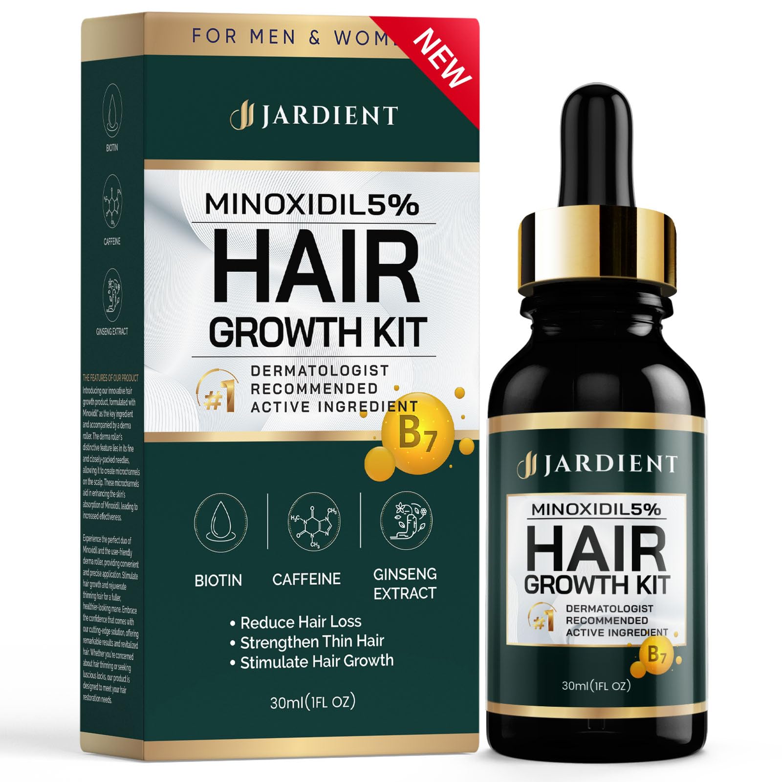 Minoxidil and Biotin Hair Growth Oil for Beards and Preventing Hair Thinning - 5% Minoxidil for Men and Women, 1 Fl Oz