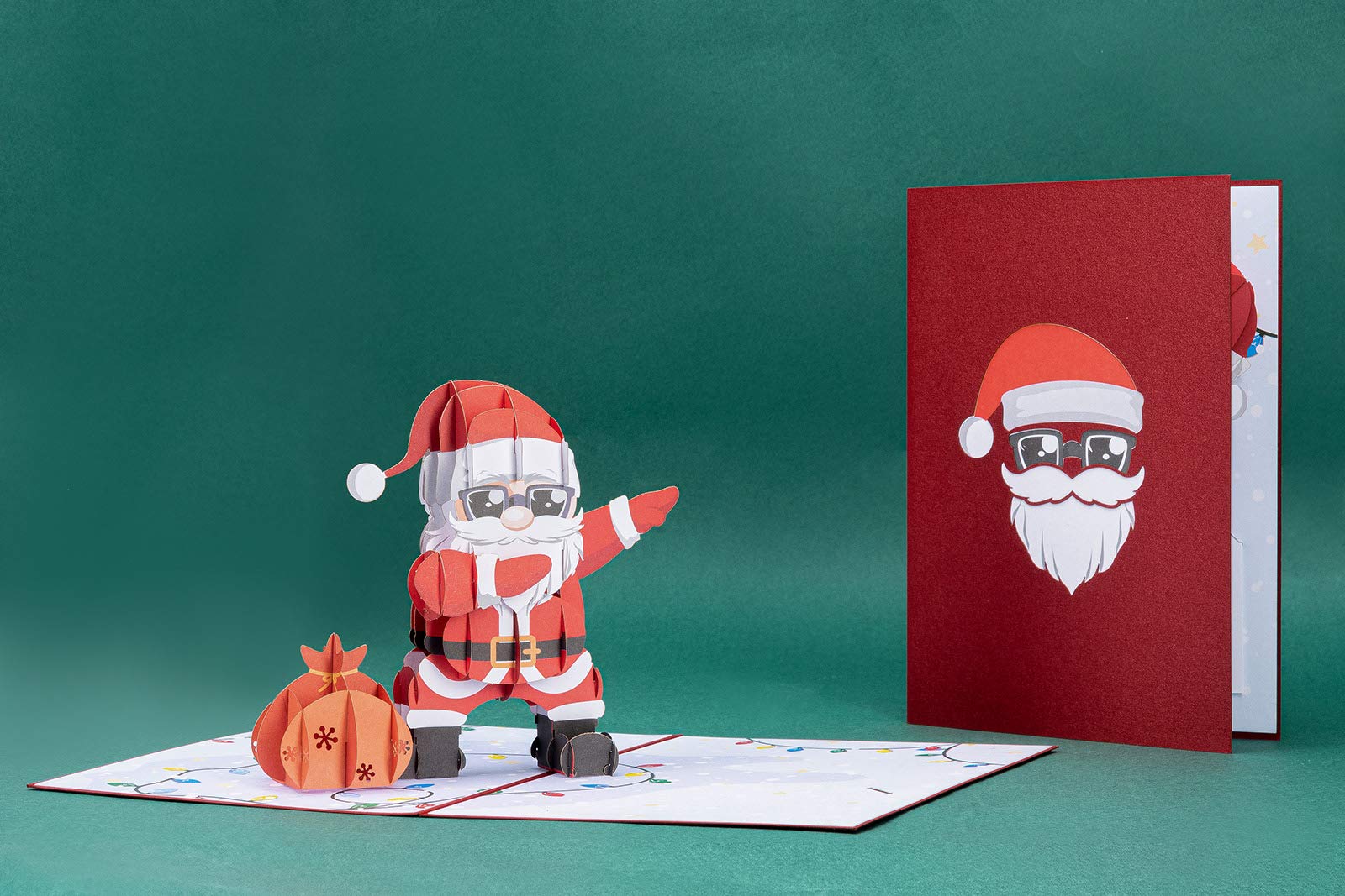 Paper Love Tarjeta de Navidad desplegable 3D, Papá Noel, regalo para Navidad o vacaciones, funda de 5 x 7 pulgadas, incluye sobre y etiqueta de nota extraíble