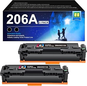 206A Black Toner Cartridge 2 Pack | Replacement for HP 206A 206X Compatible with HP Color LaserJet Pro MFP M283fdw M283cdw, M255dw, MFP M283 M255 Series | W2110A2 Black