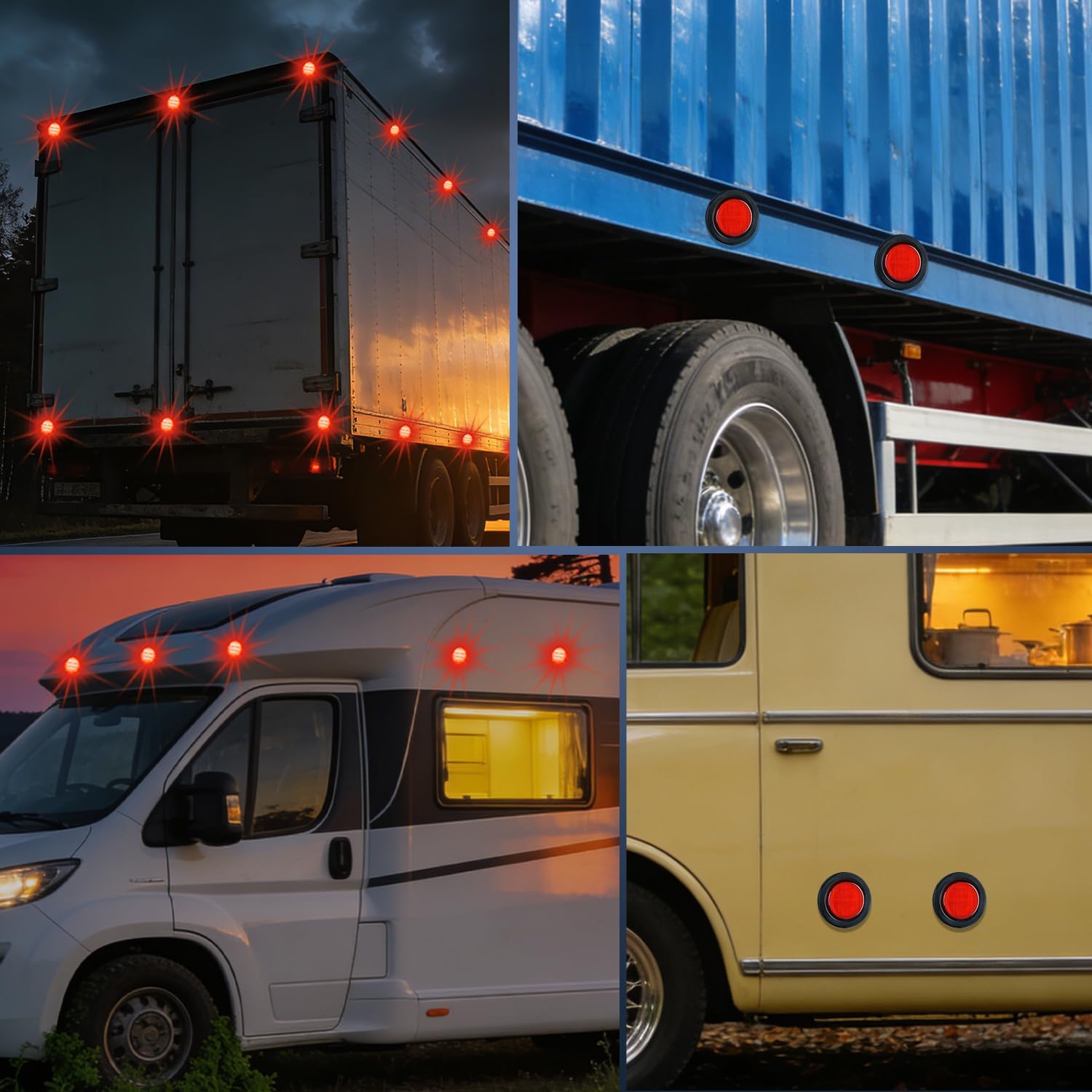Nilight 2.5Inch Round Marker Light 4PCS Red 13LED Clearance Lights Flush Mount with Plug Grommet Pigtail Hardwired DOT Compliant for 12V Truck Trailer Tractor Buses Vans Boat
