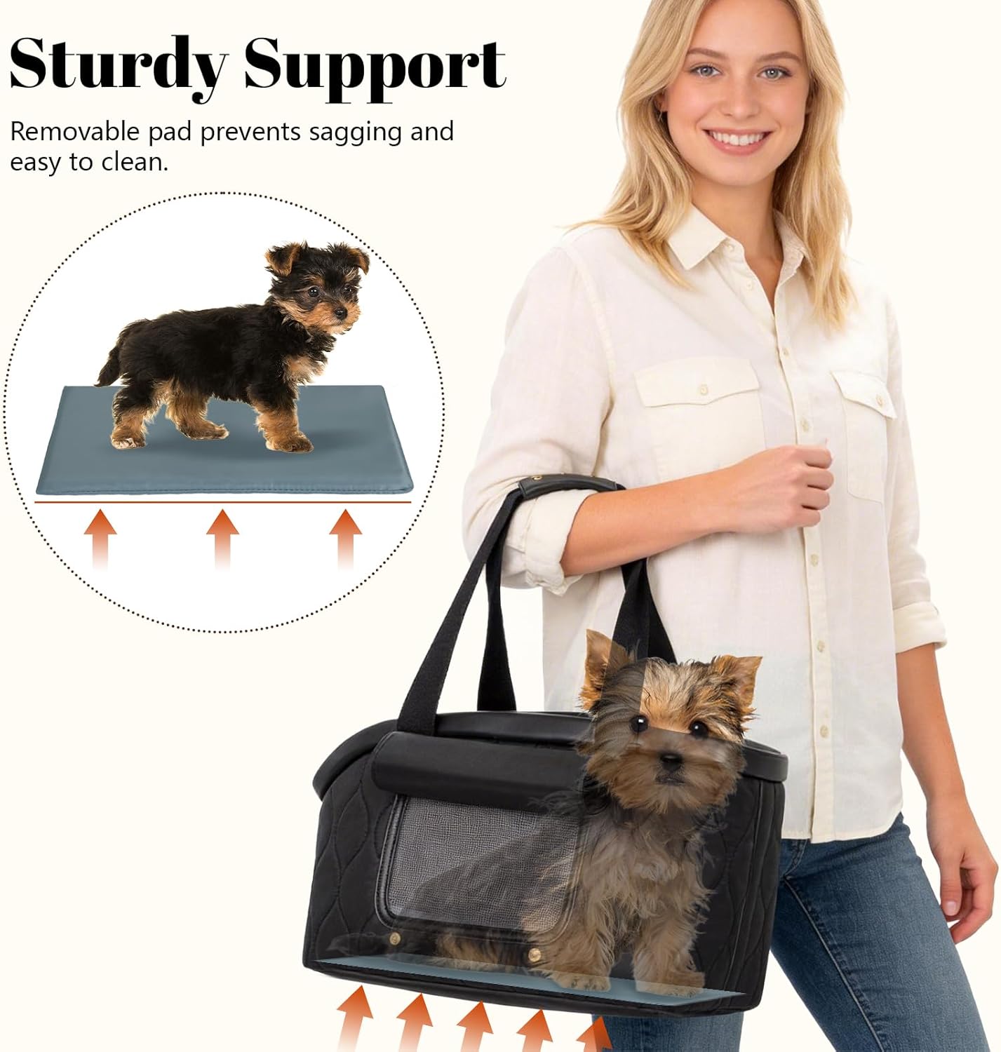 Dog Purse Carrier for Small Dogs Cats, Lightweight Luxury Pet Bag with Pocket for Puppy Kitten, Soft-Sided Travel Dog Bag Tote Up to 10 lbs,TSA Airline Approved (Black, 14.17'' L x 7.09''W x 8.66''H)