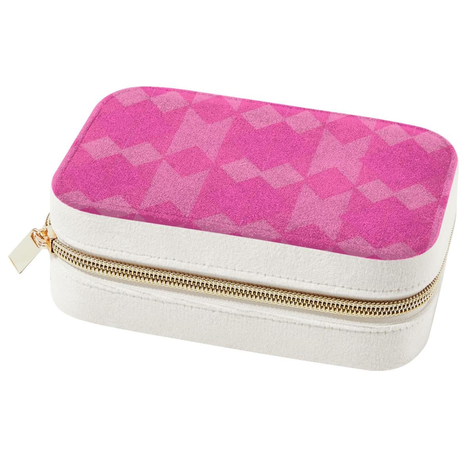Boîte à bijoux rose pour femmes, coffret de rangement double couche géométrique carré