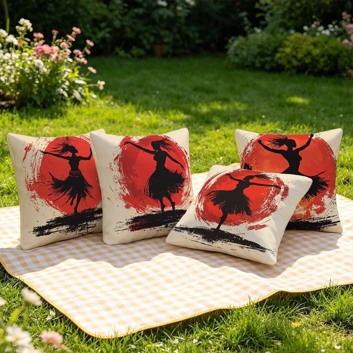 Federe Cuscino Divano 60x60, Crema Cuscini per Divano da Esterno Set da 4, Lino Copricuscini Divanos Impermeabile, Copri Cuscini Animato Motivo Fronte Retro Stampato per Giardino, Sofá, Balcón, S-85