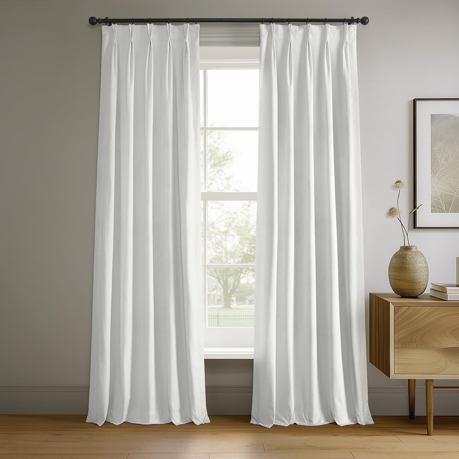 Photo 1 of **The photo is a reference, the real item is different**HPD Half Price Drapes Velvet Blackout Curtains/Drapes - 84 Inches Long 1 Panel Blackout Curtain Signature Pleated for Living Room & Bedroom - 25W X 84L, Primary White
