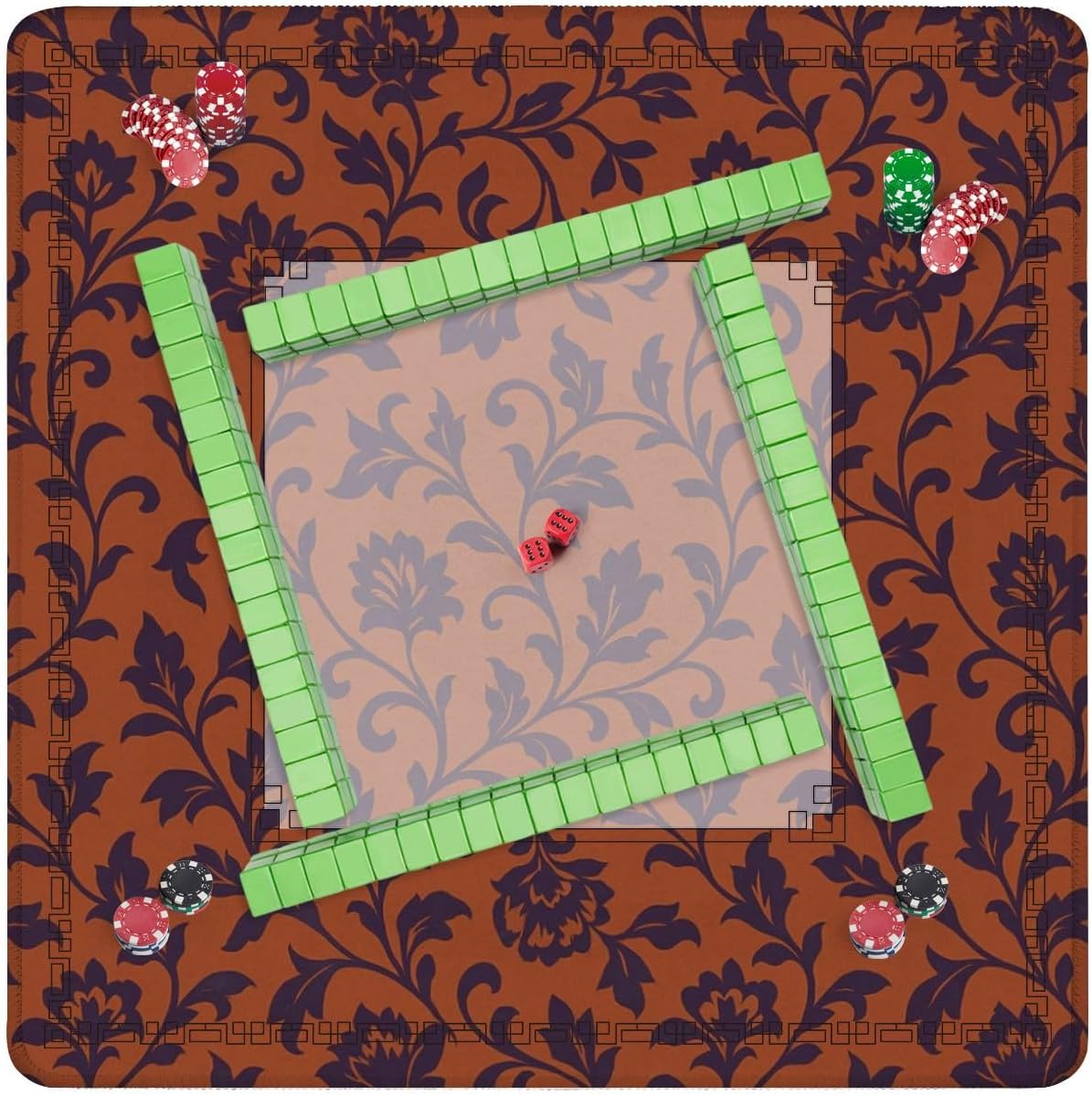 Mahjong Mat for Table Hand Drawn Batik Seamless Boho Floral Block Print 31.5" x 31.5" Non-Slip Noise-Reducing Game Mat Premium Mahjong Accessories for Poker Dominoes Board Games