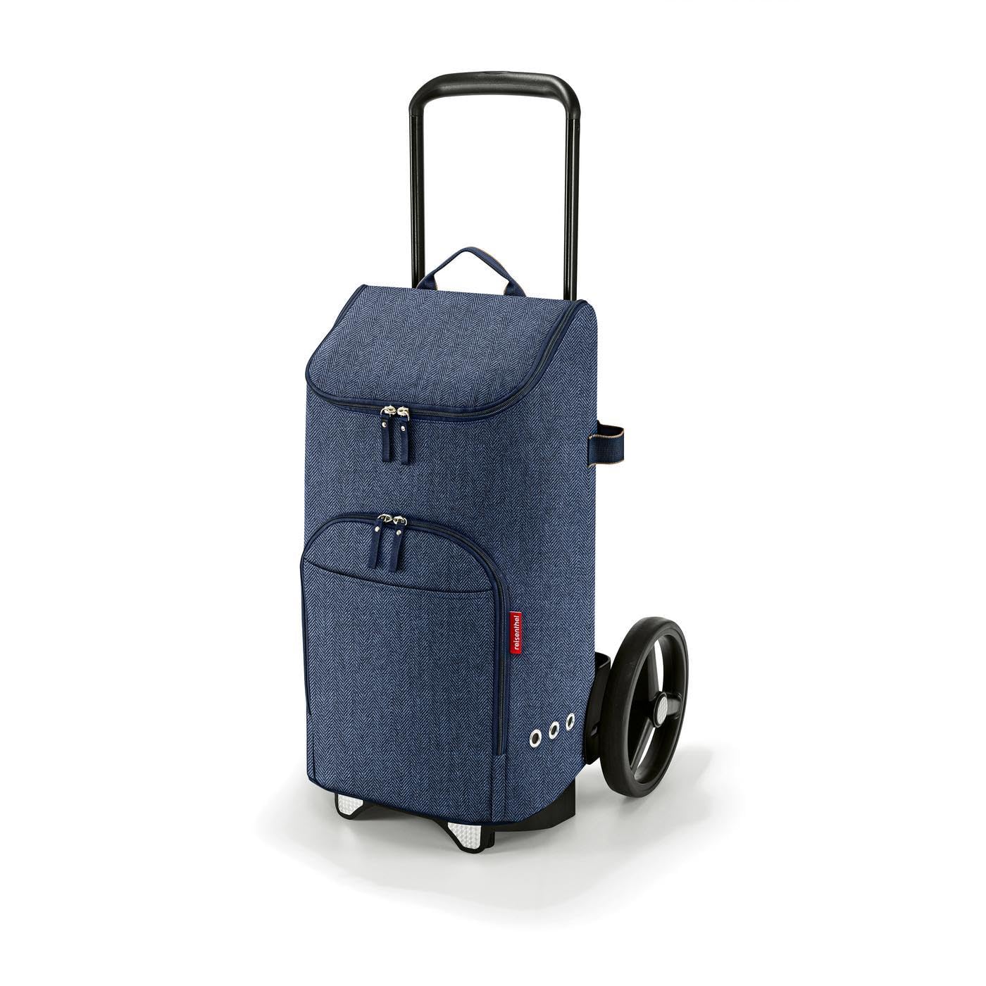 reisenthel citycruiser Set (Rack + Bag) Tasche herringbone dark blue + Rack Black - Praktische Einkaufstasche mit Mehreren großen Fächern - Wird mit dem Gepäckträger als Set verkauft