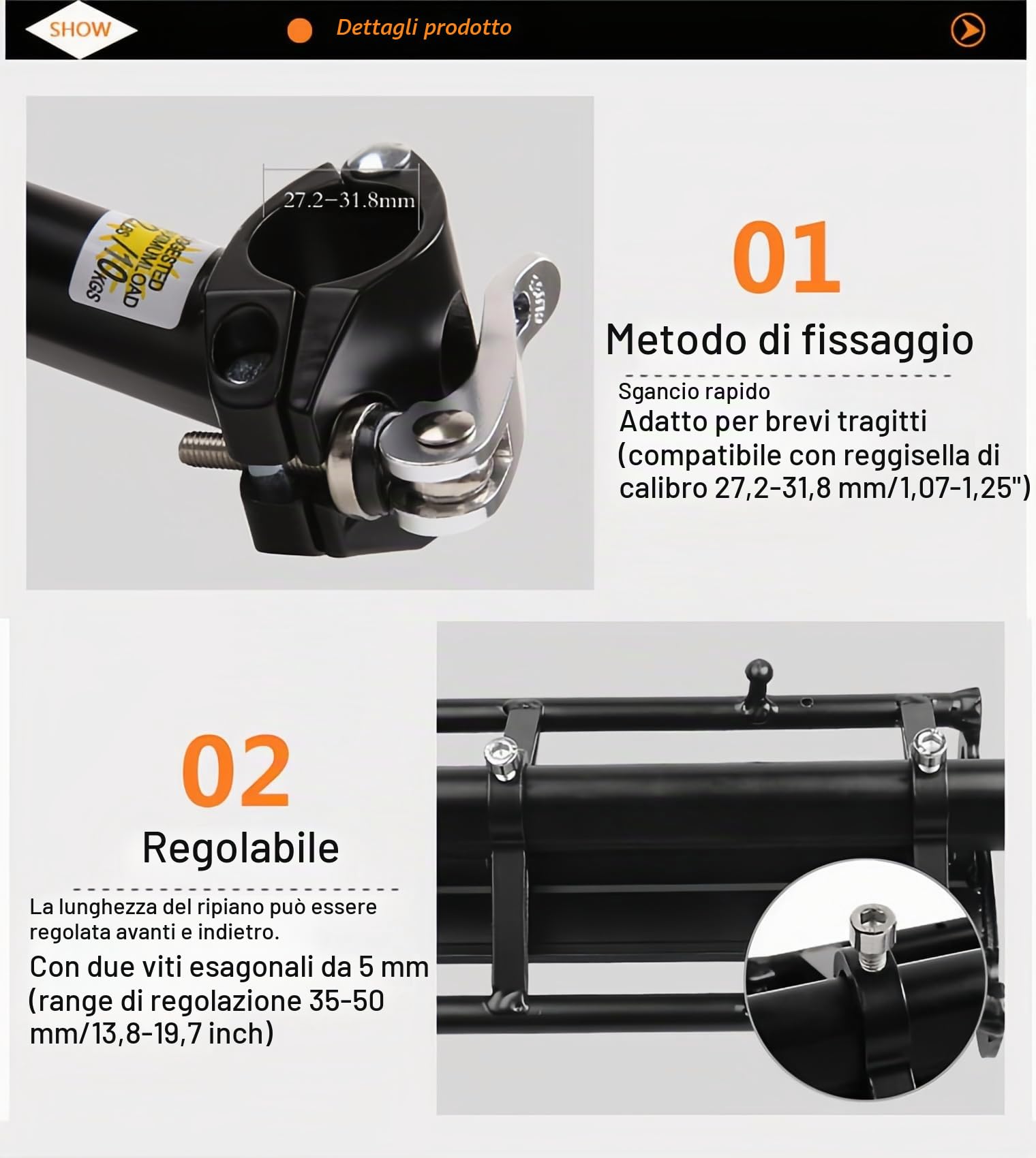 Chesoon Portapacchi posteriore per bicicletta retrattile Sgancio rapido Lega di alluminio Supporto per borse da bicicletta Capacità di 20 libbre/9 kg