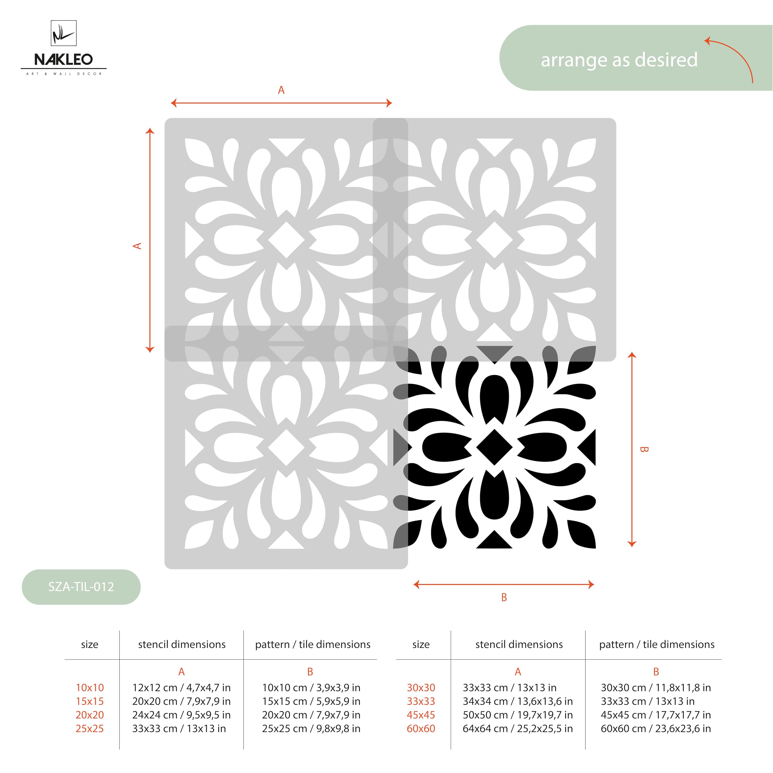 NAKLEO Tegel Verf Sjabloon 60x60cm, Moro Spaans Moorse Bloem Marokkaans, Plastic Herbruikbare Groot Stencil, Home Decor Ambacht DIY, Vloer Beton Patio Muur - Terracotta
