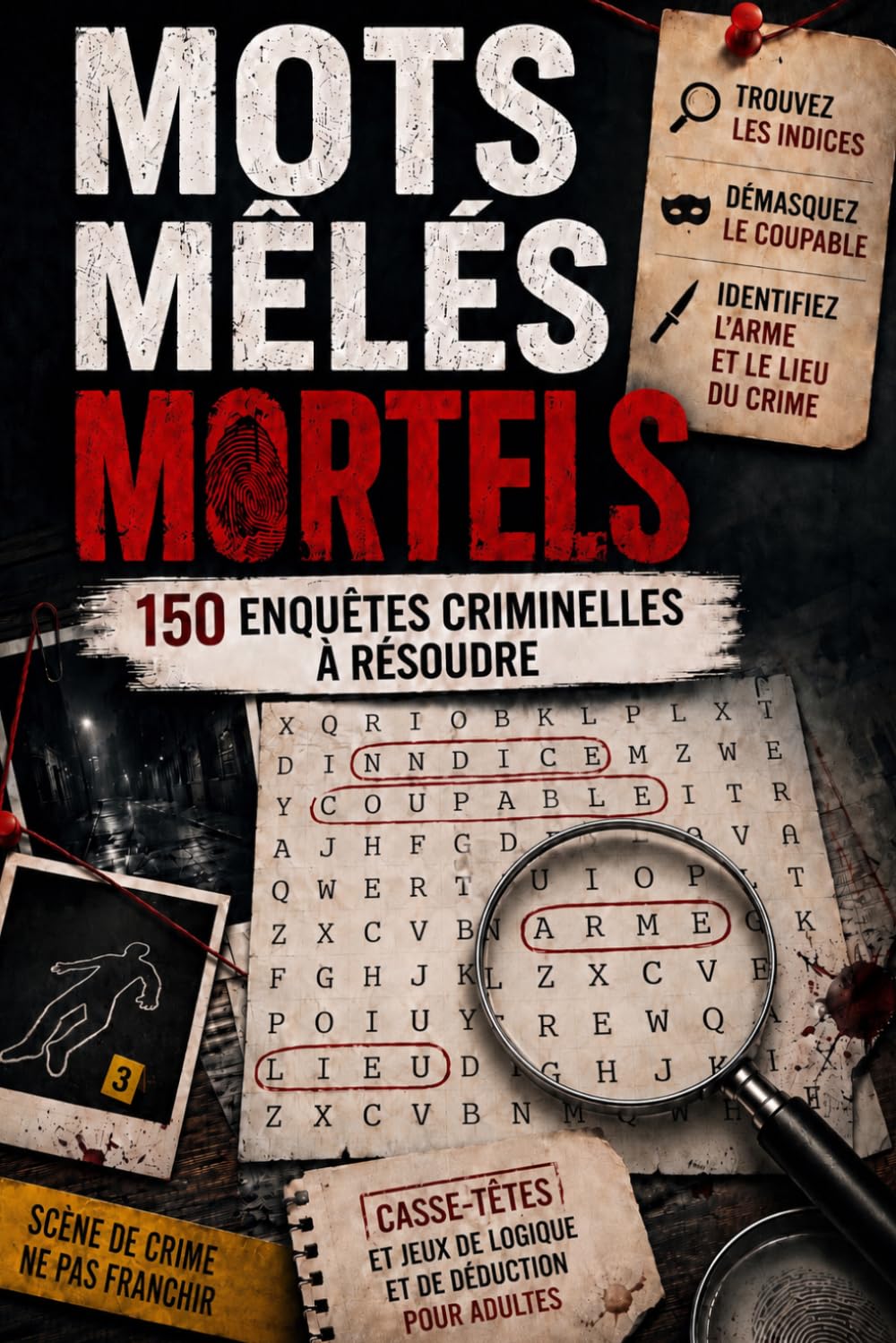 Mots Mêlés Mortels — 150 enquêtes criminelles à résoudre: trouvez les indices, démasquez le coupable, identifiez l'arme et le lieu du crime | ... jeux de logique et de déduction pour adultes